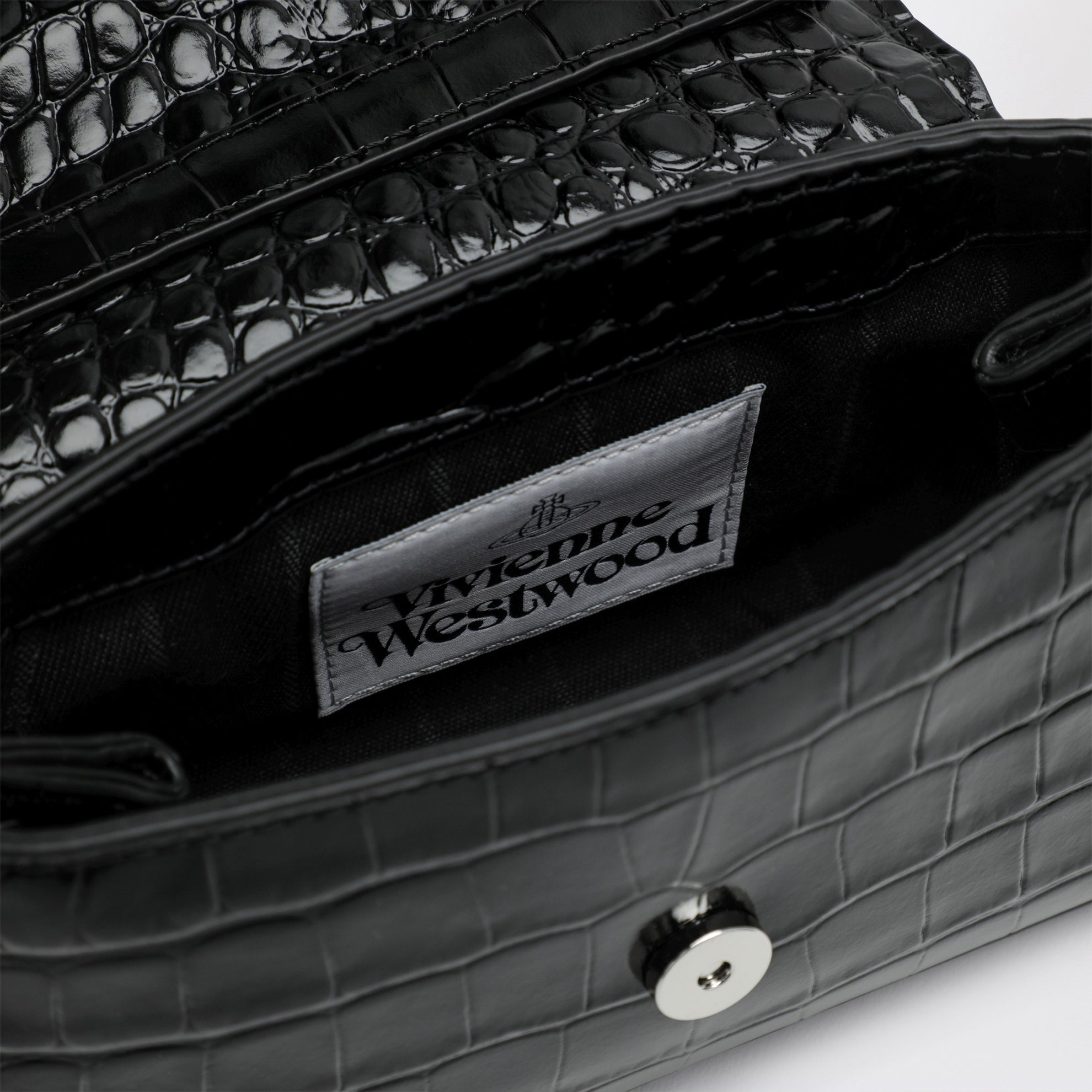Black Hazel bag in croc-effect patent leather