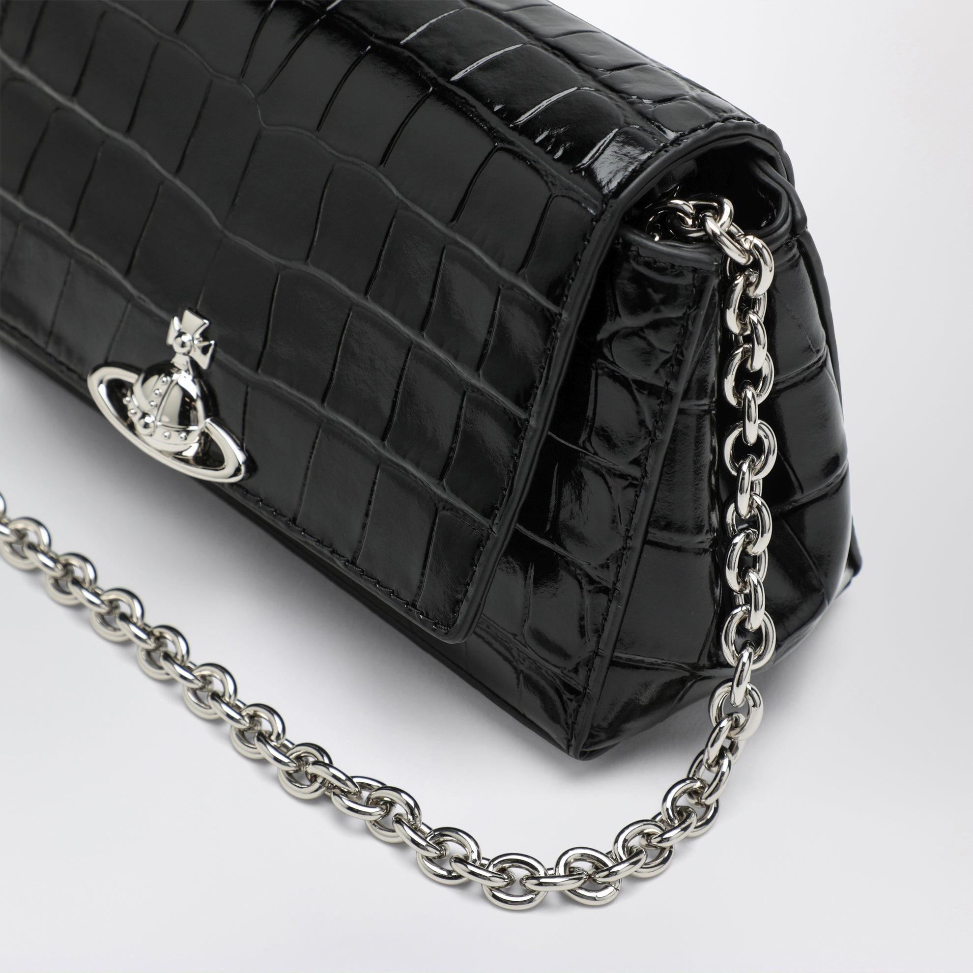 Black Hazel bag in croc-effect patent leather