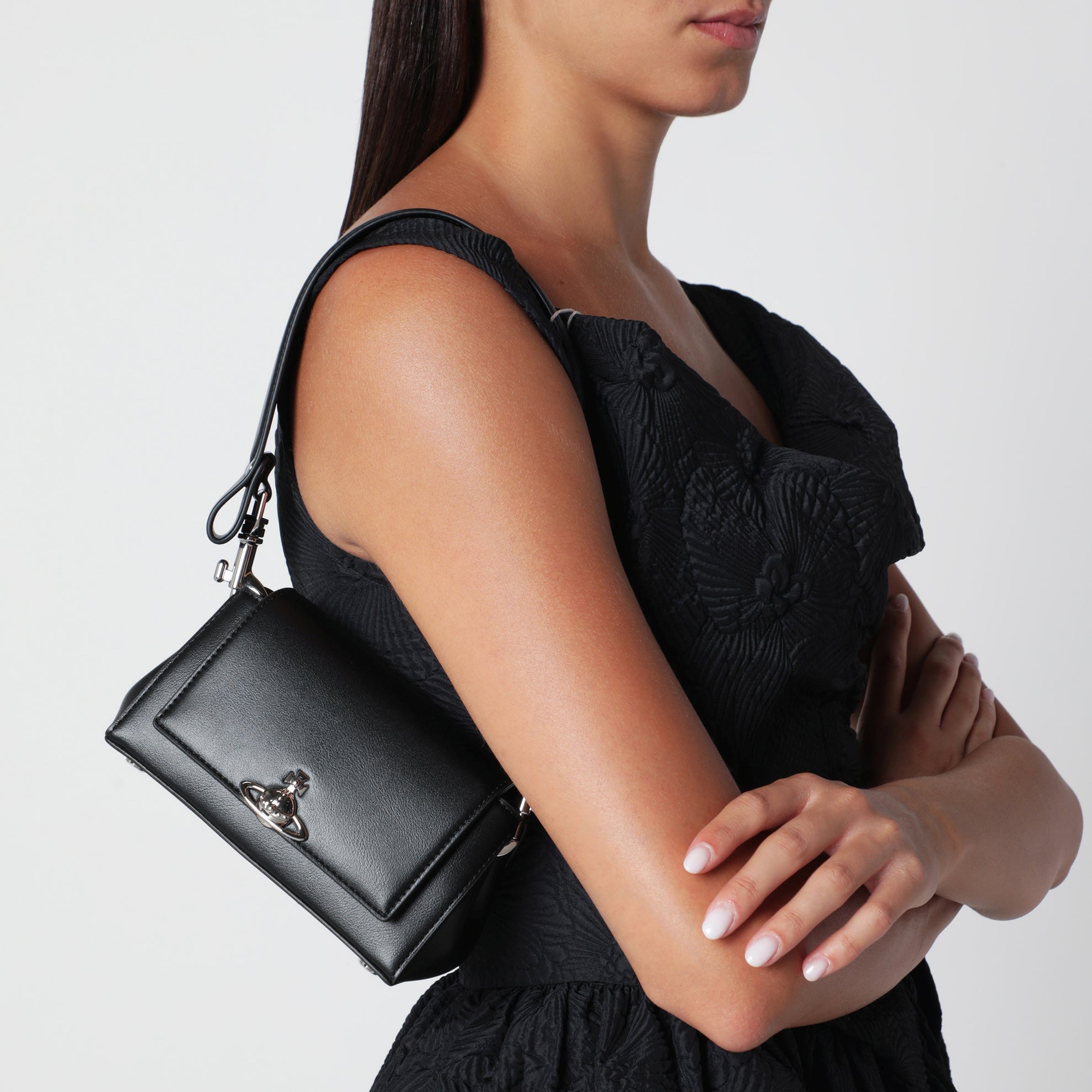Hazel Small Black Faux Leather Shoulder Bag