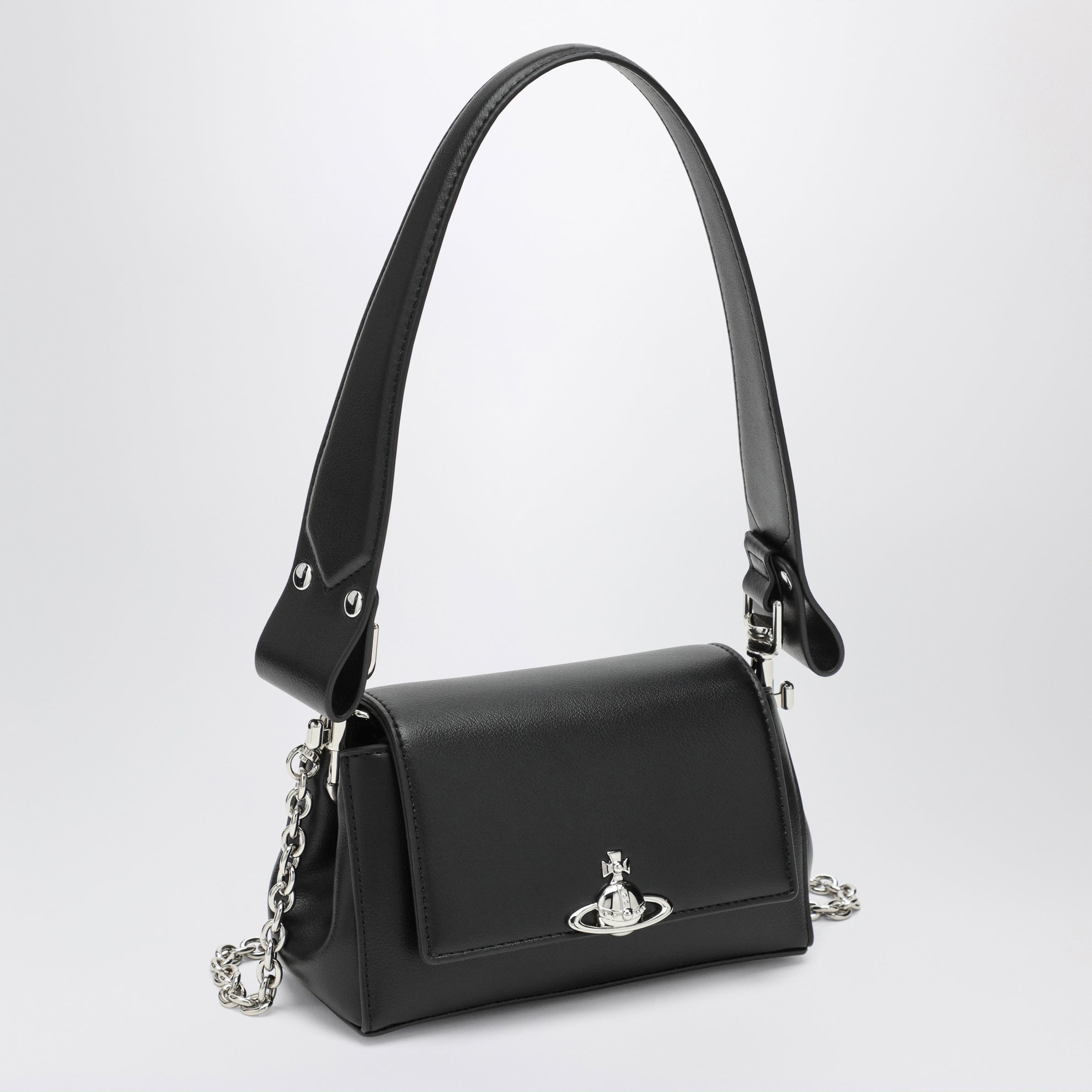 Hazel Small Black Faux Leather Shoulder Bag