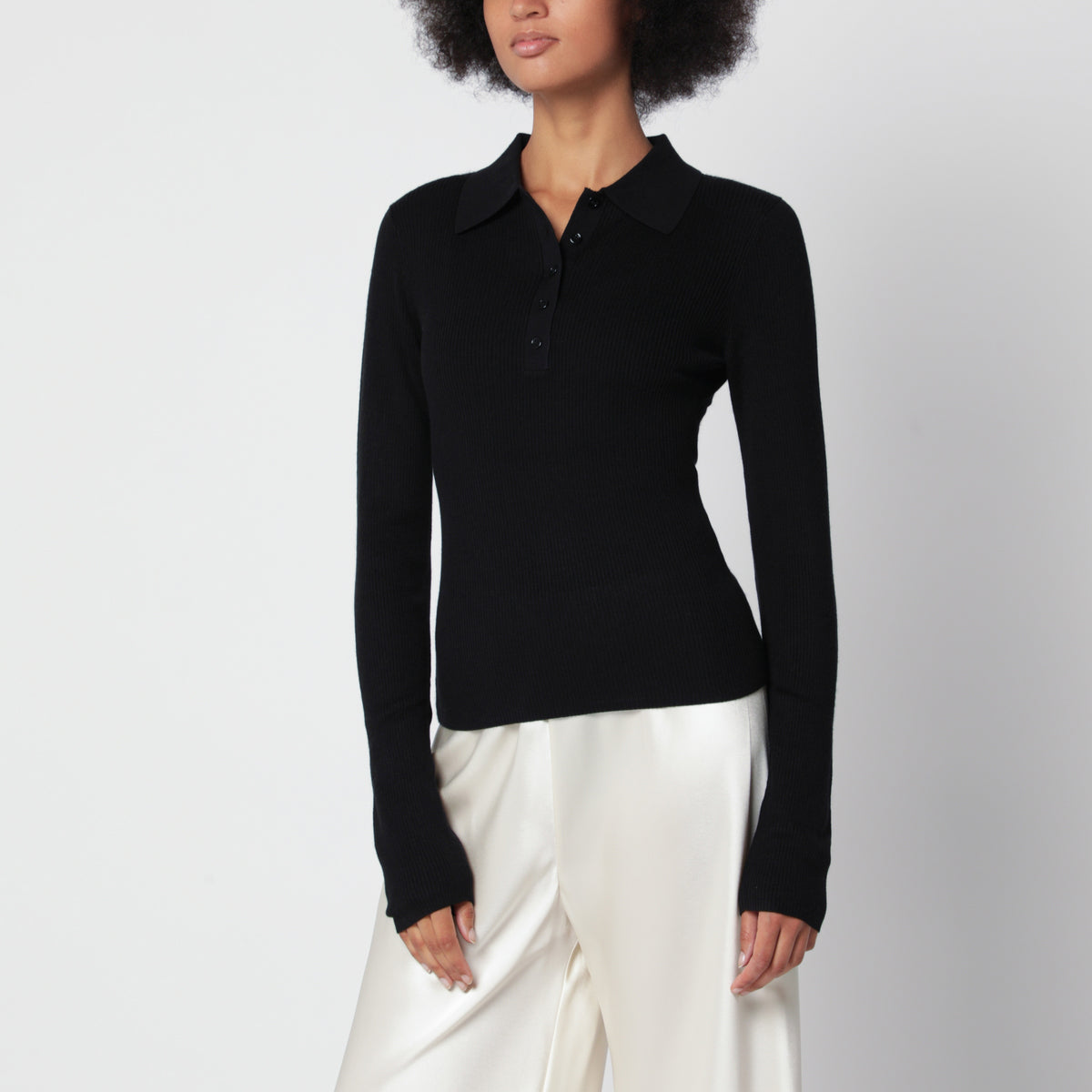 Black Jules ribbed top in silk blend