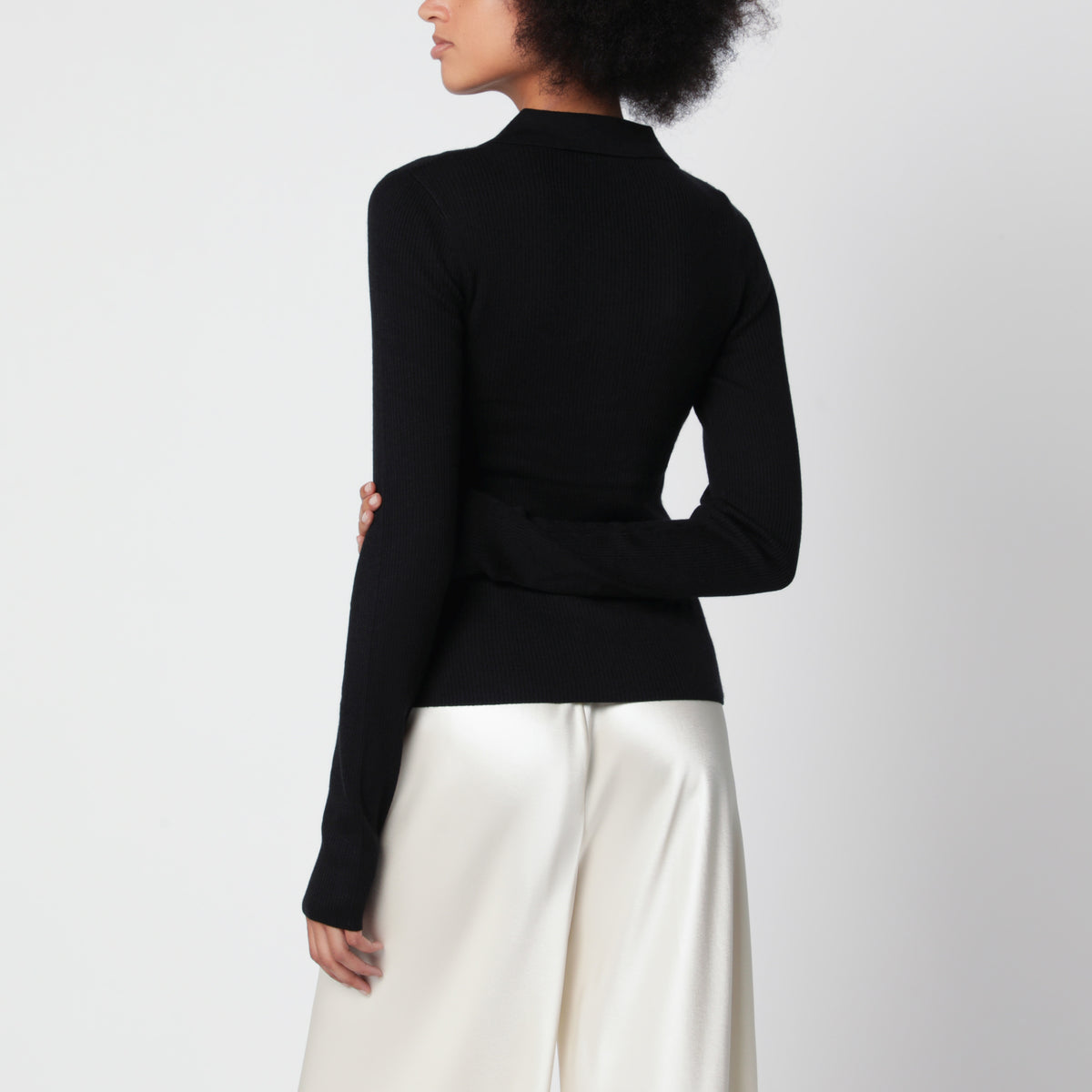 Black Jules ribbed top in silk blend