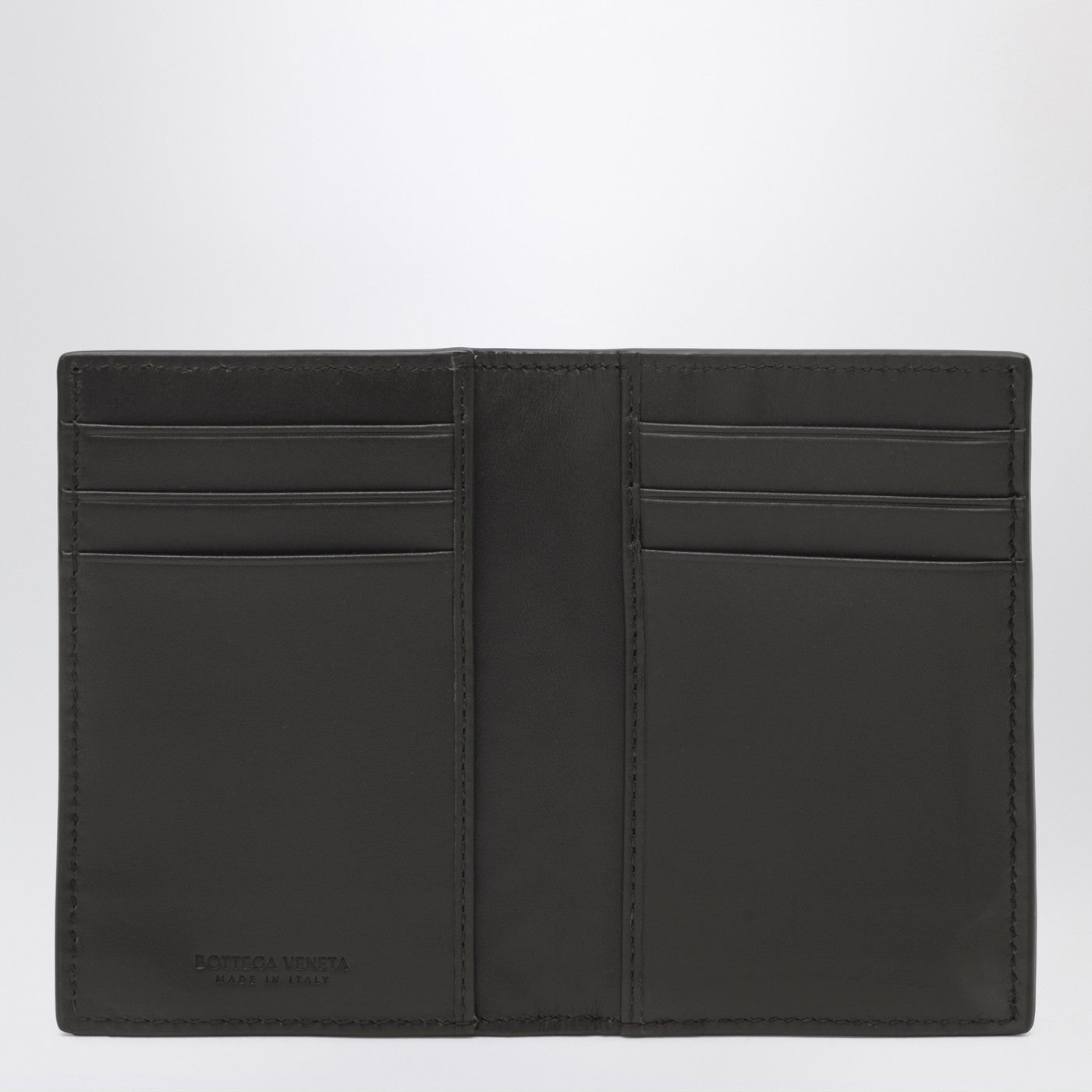 Braune vertikale Intrecciato Bi-Fold-Geldbörse