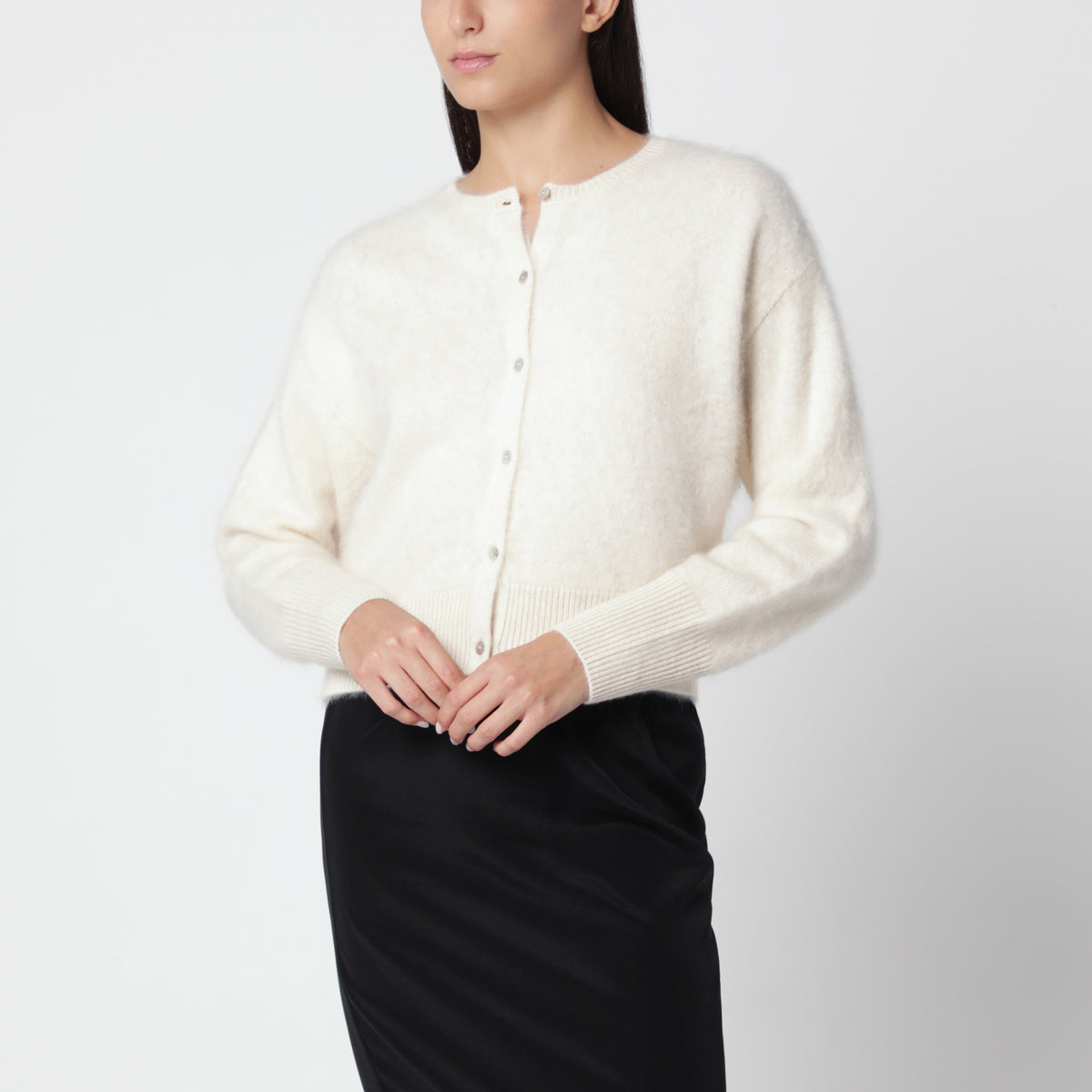 Cardigan Coco color vaniglia in cashmere garzato