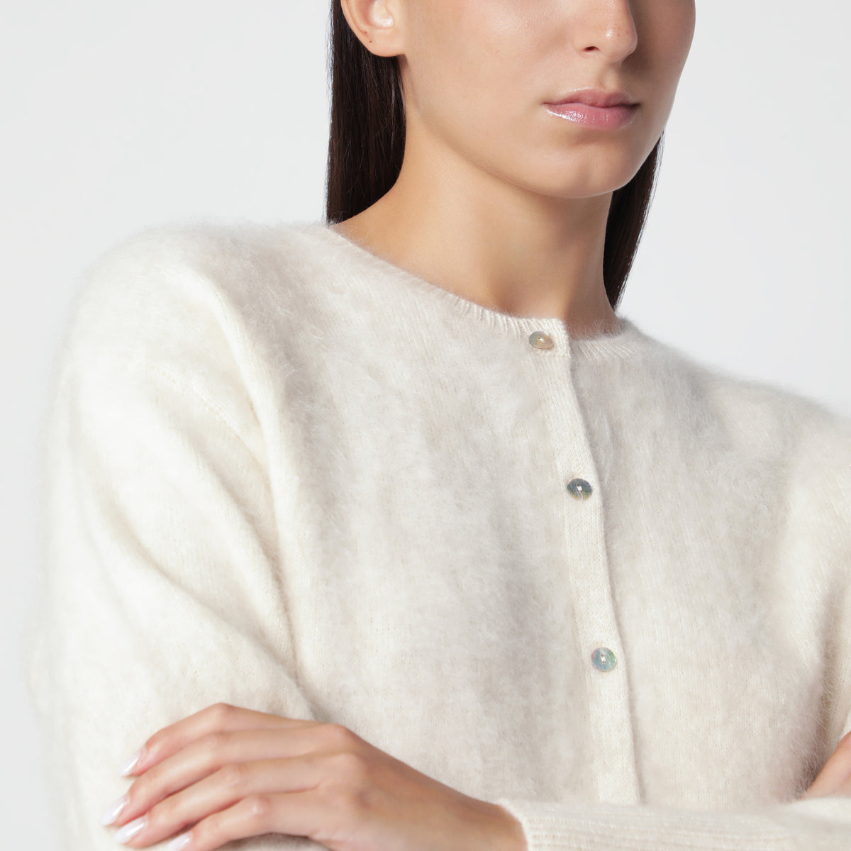 Cardigan Coco color vaniglia in cashmere garzato