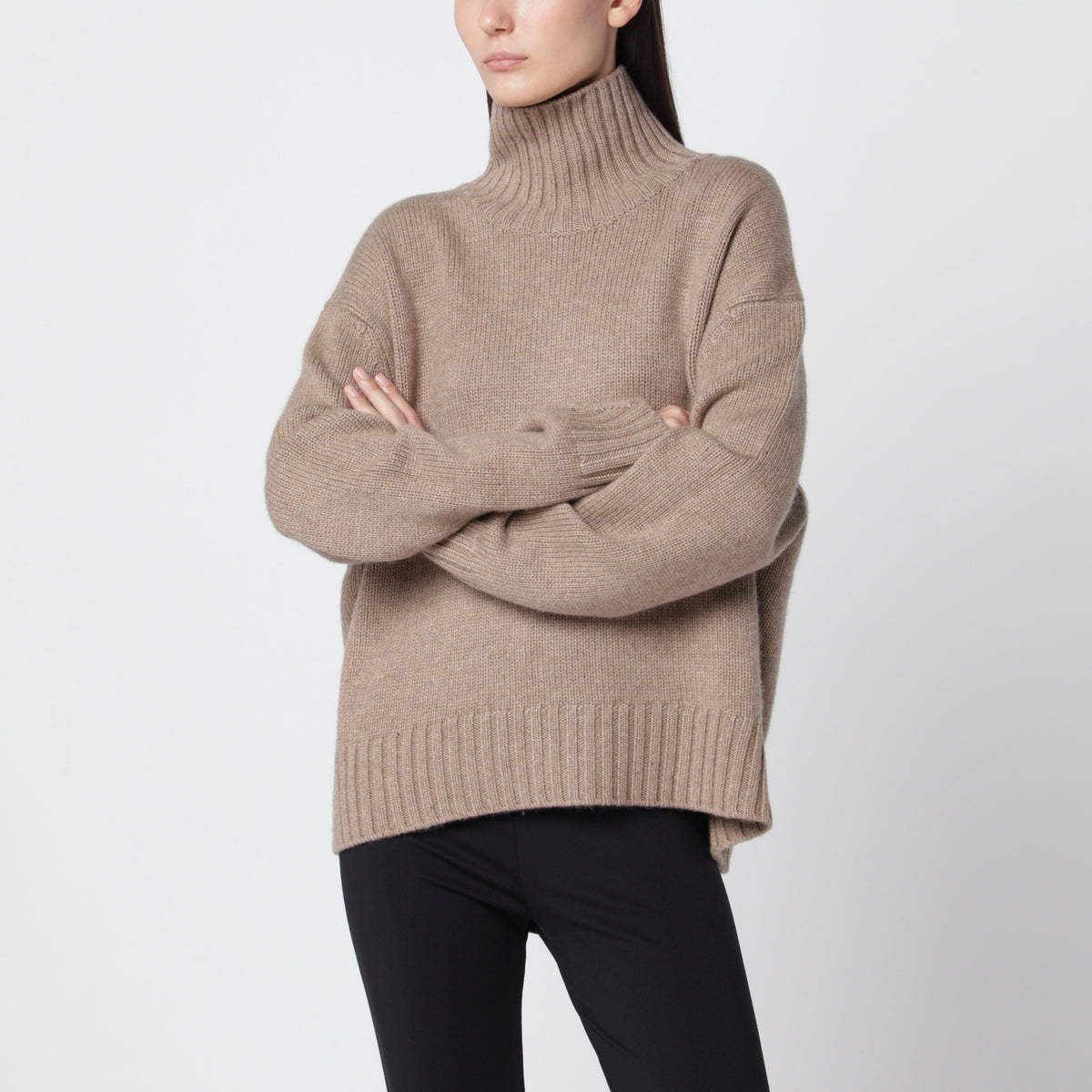 Hazelnut Nola turtleneck sweater in merino wool and cashmere