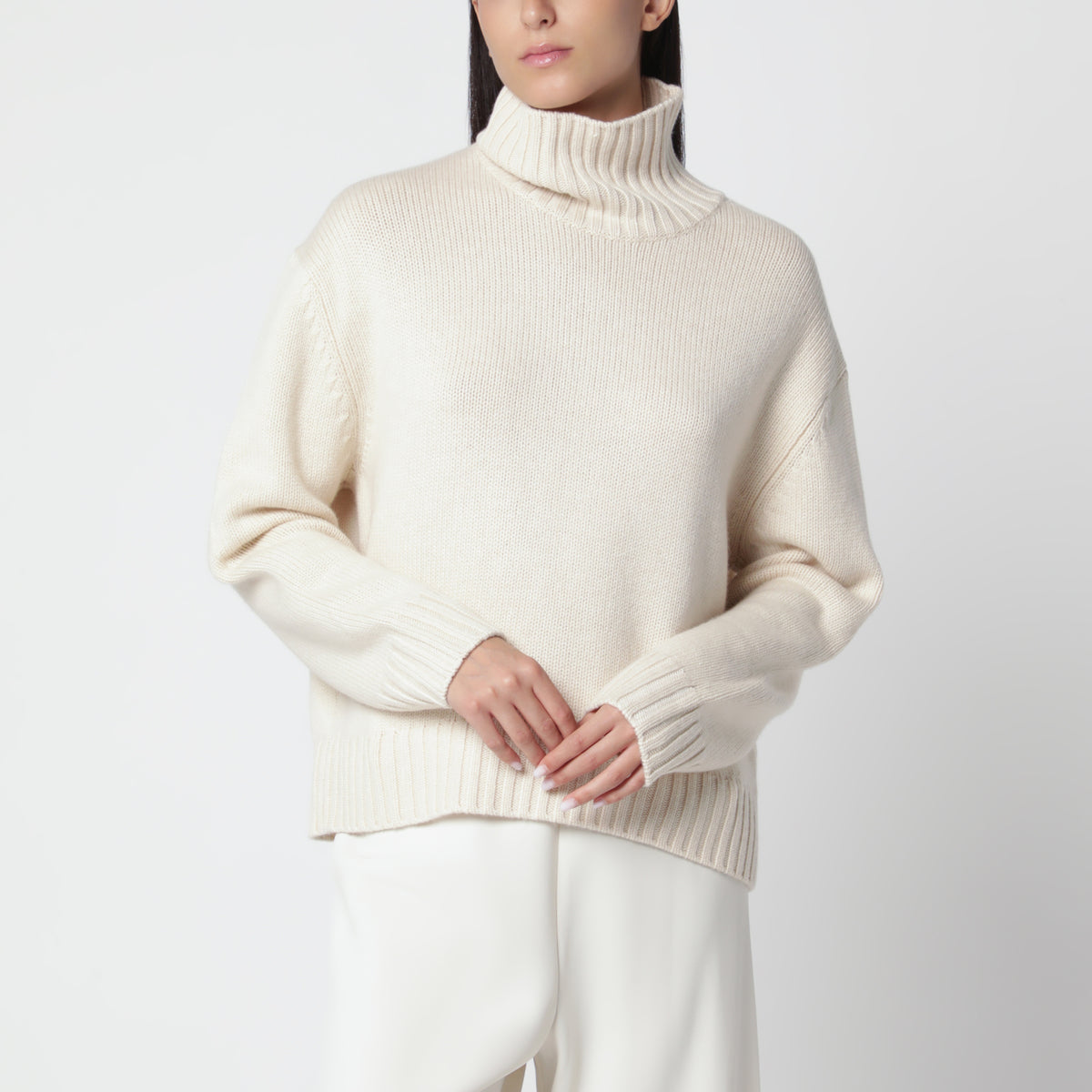 Pull col roulé Nola vanille en laine et cachemire