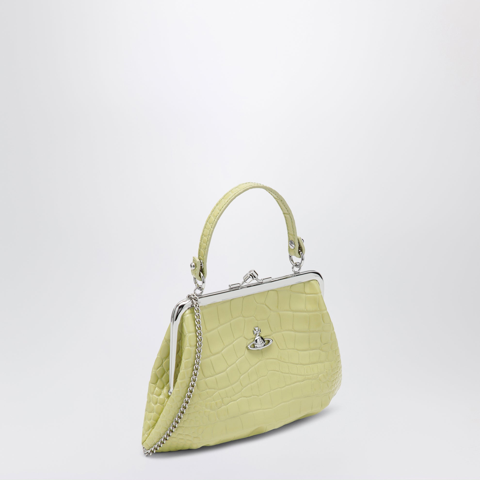 Granny Frame crocodile-embossed leather purse, lime