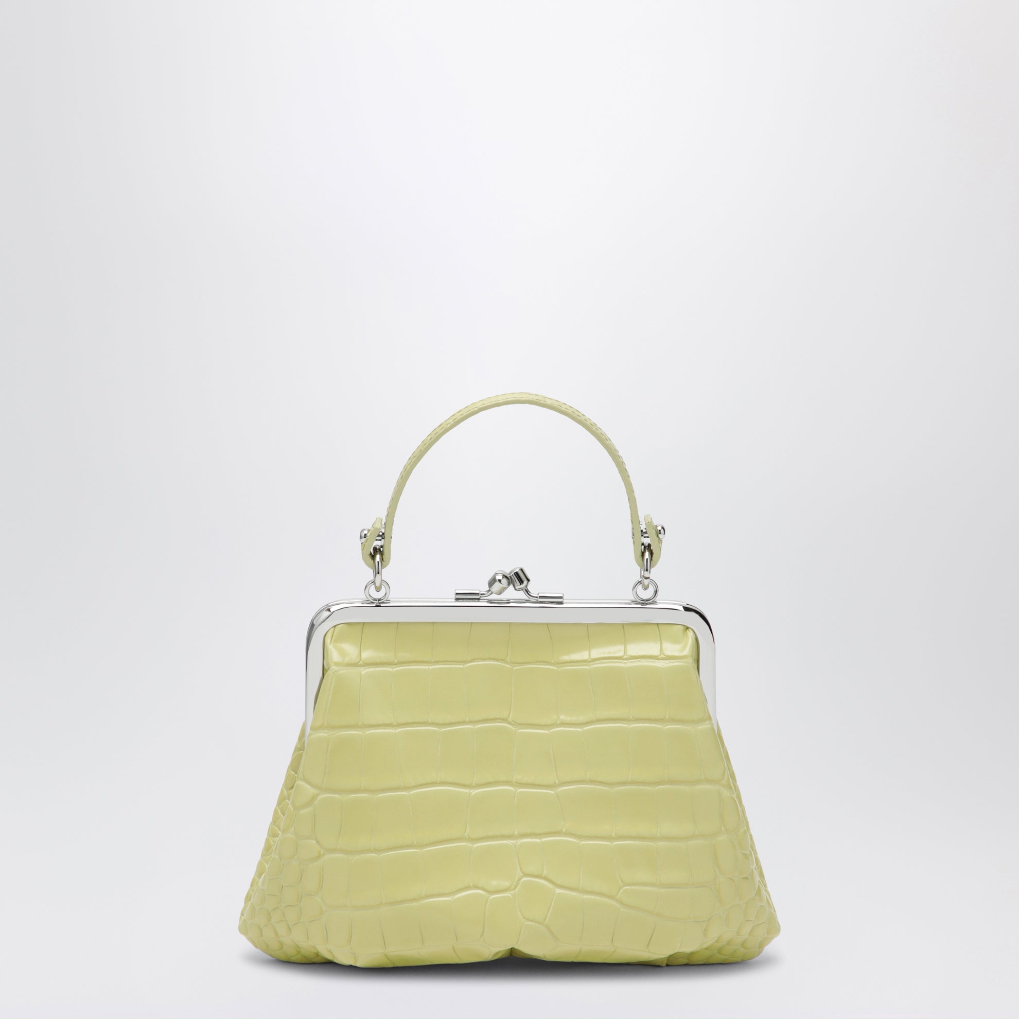 Granny Frame crocodile-embossed leather purse, lime