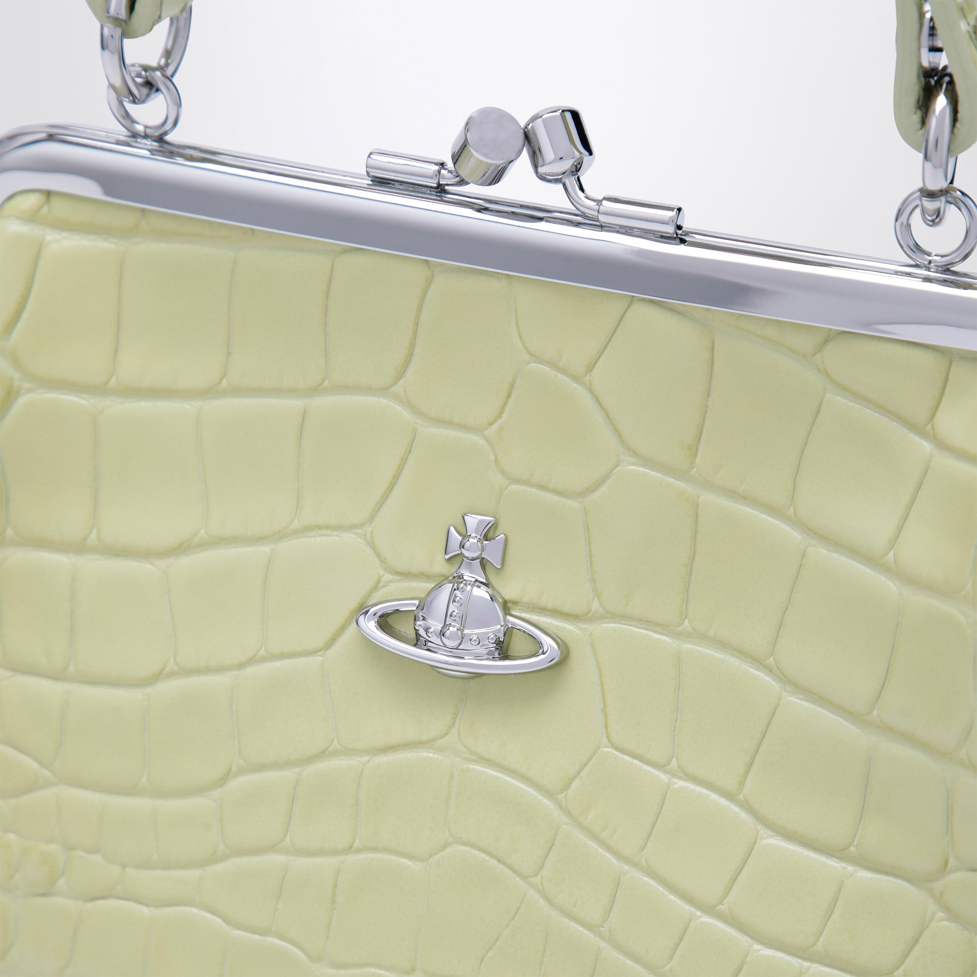 Granny Frame crocodile-embossed leather purse, lime