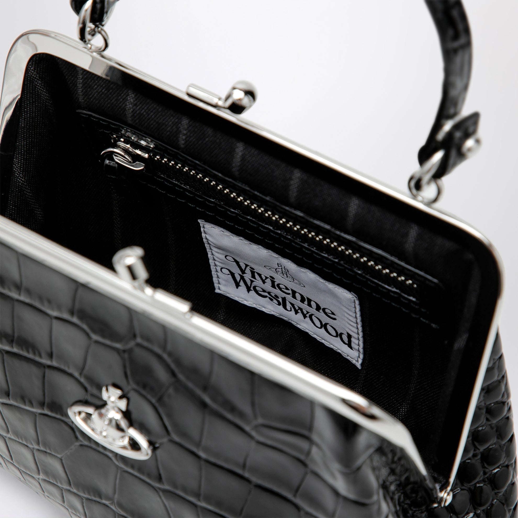 Borsa Granny Frame in pelle di vitello nera