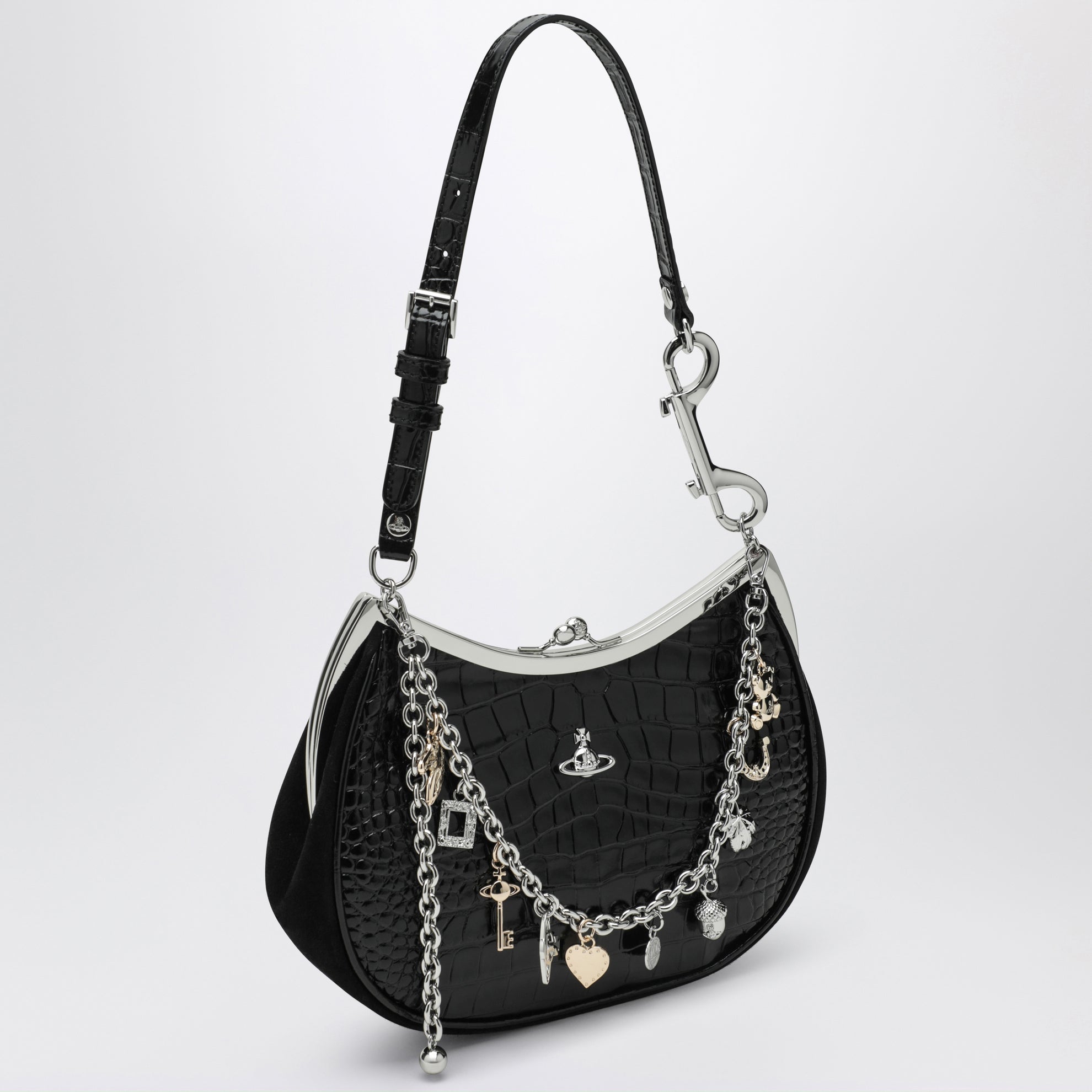 Black Charm bag in croc-effect patent leather