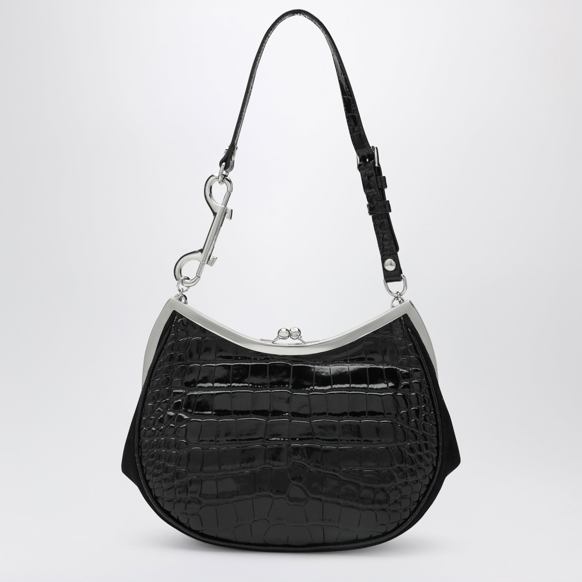 Black Charm bag in croc-effect patent leather