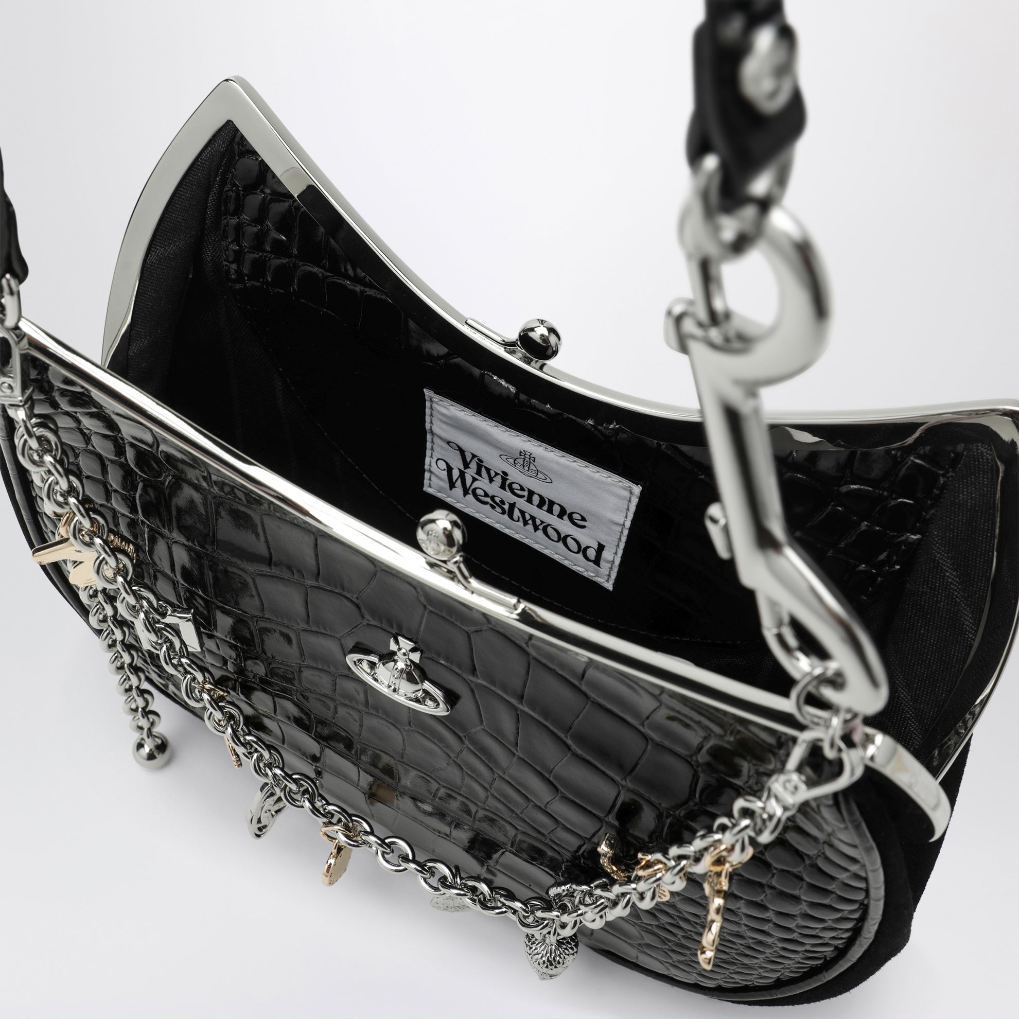 Black Charm bag in croc-effect patent leather