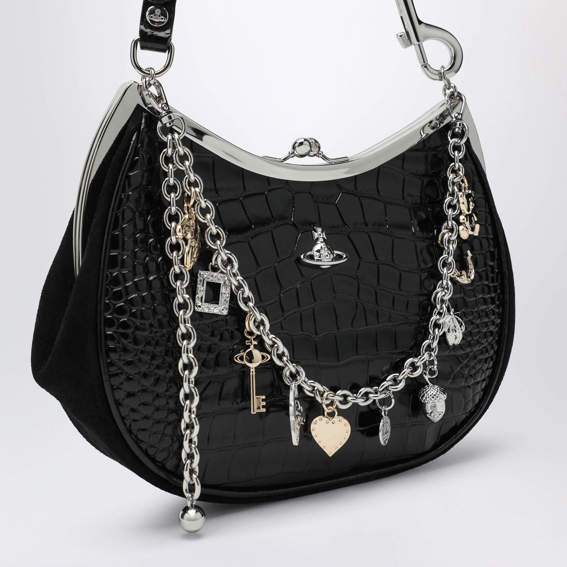 Black Charm bag in croc-effect patent leather