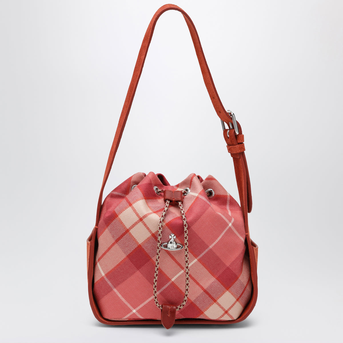 Sac à bandoulière rose à motif écossais