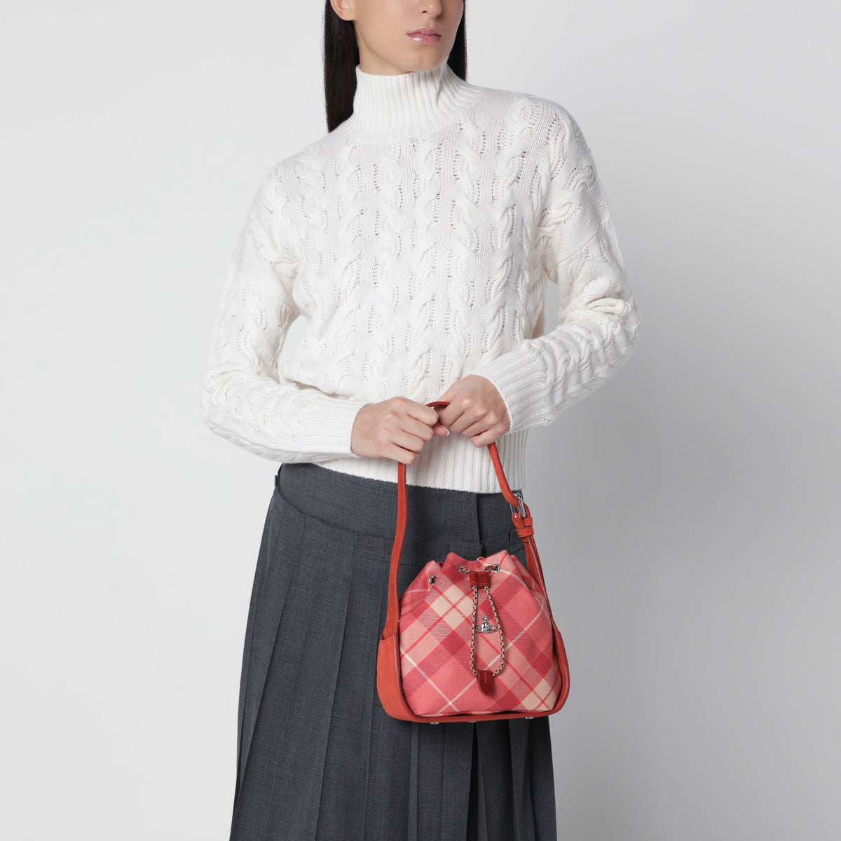 Sac à bandoulière rose à motif écossais