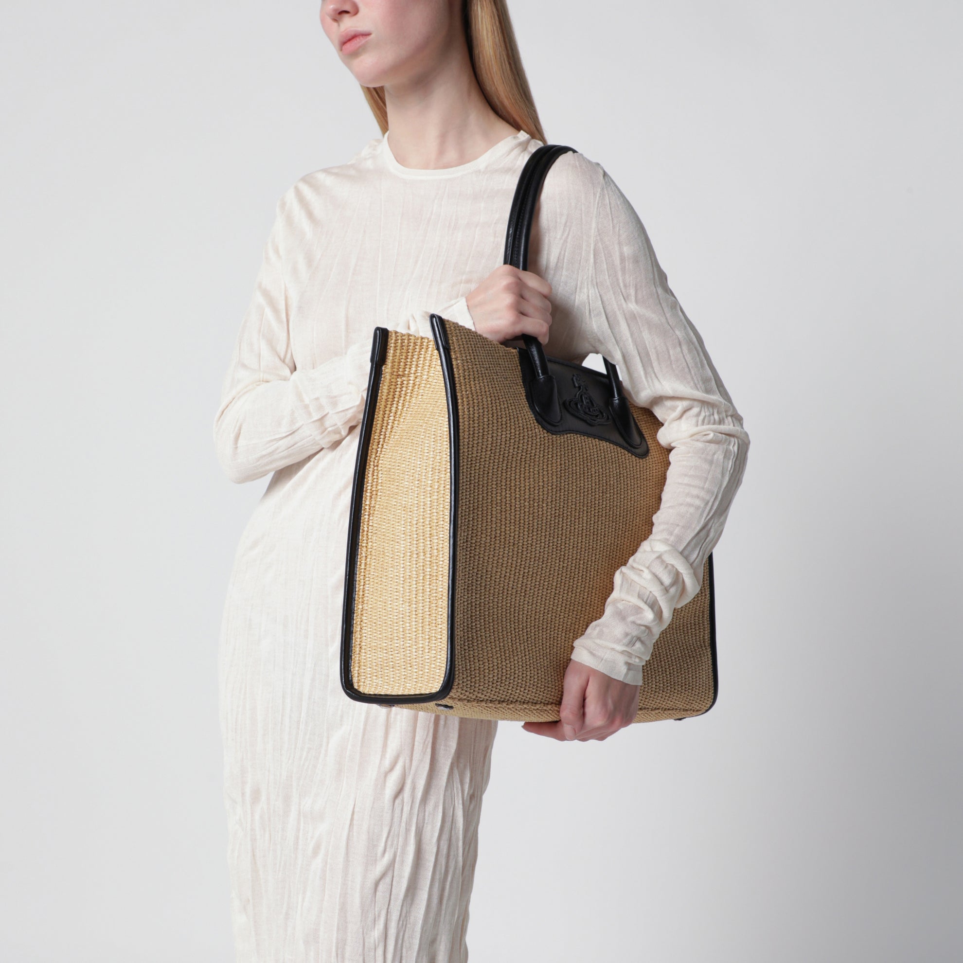 Borsa tote Troy effetto rafia color naturale