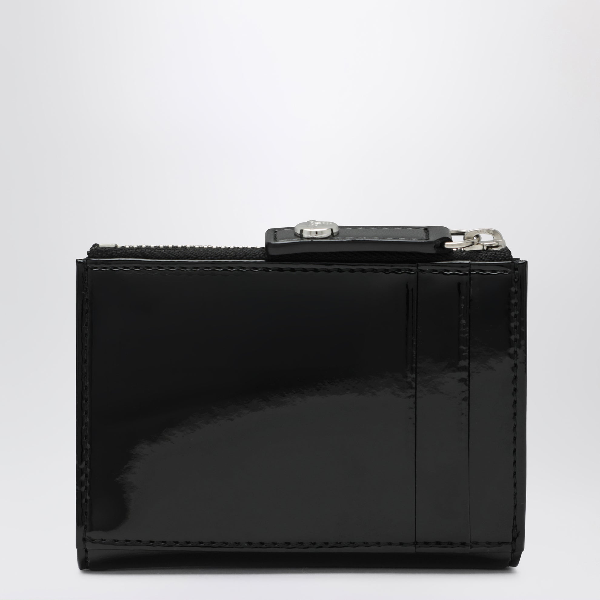 Black Slim Flap Card Holder with crystal-embellished Orb Bas Relief