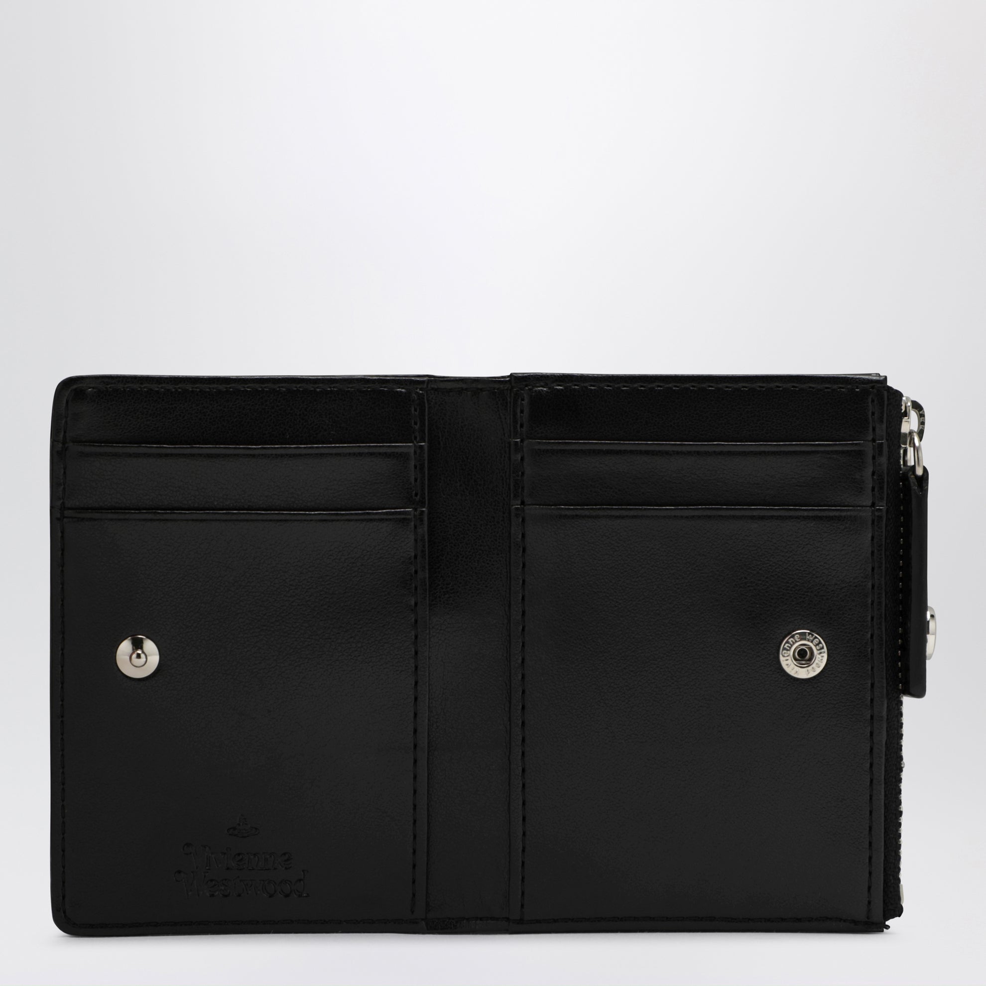 Black Slim Flap Card Holder with crystal-embellished Orb Bas Relief