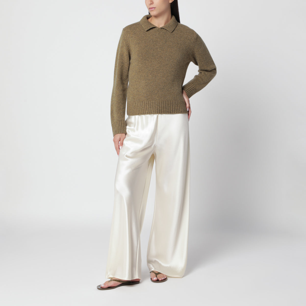 Pull polo vert/marron en cachemire