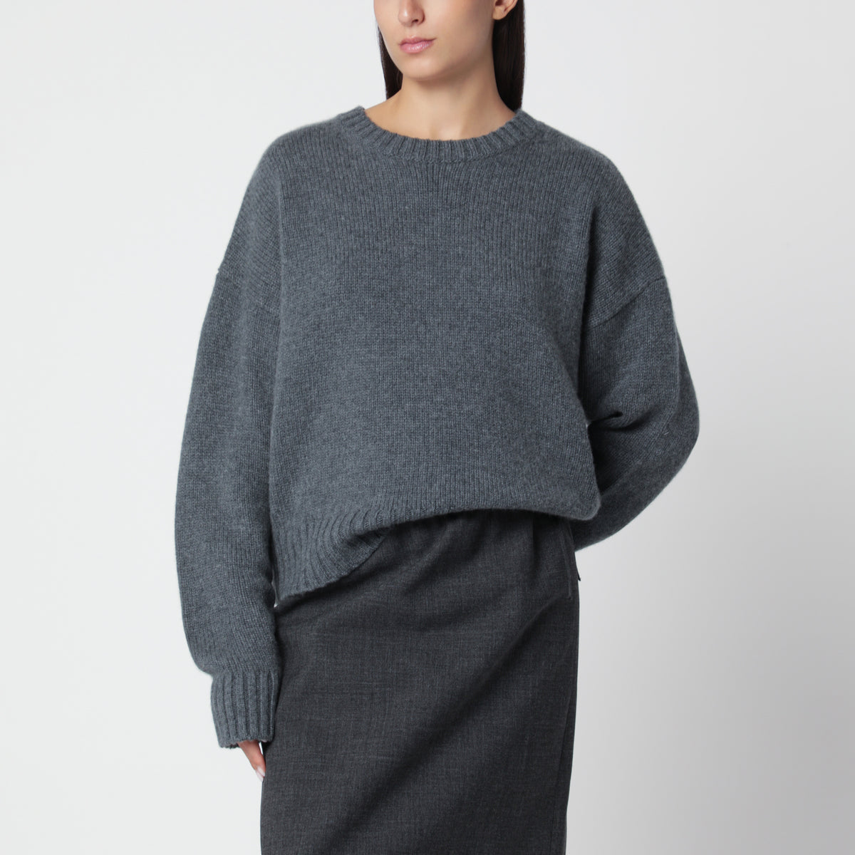 Pull col rond gris en cachemire