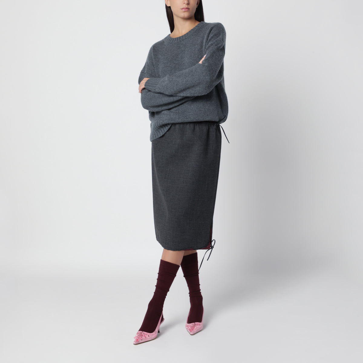 Pull col rond gris en cachemire