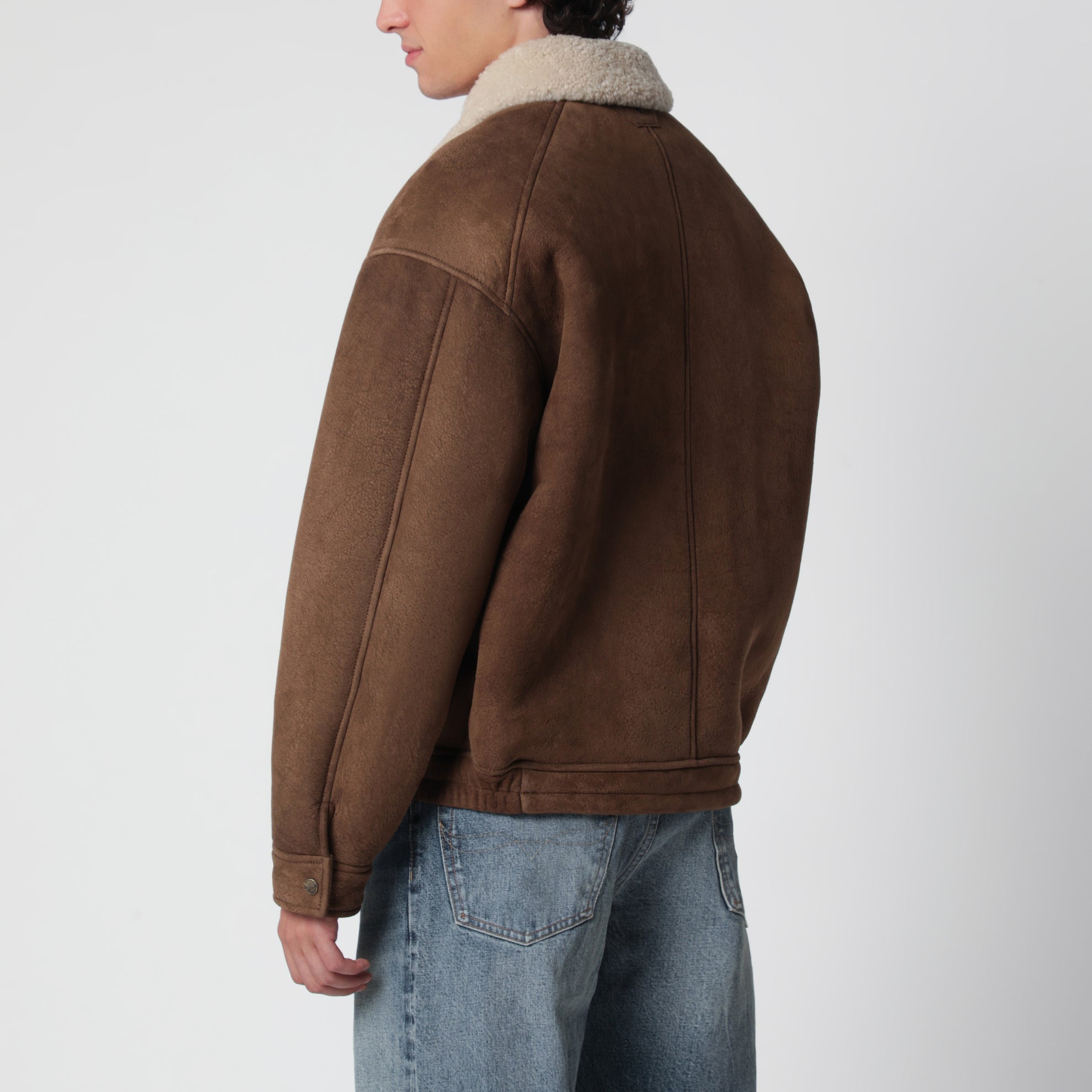 Brown coffee shearling jacket with zip