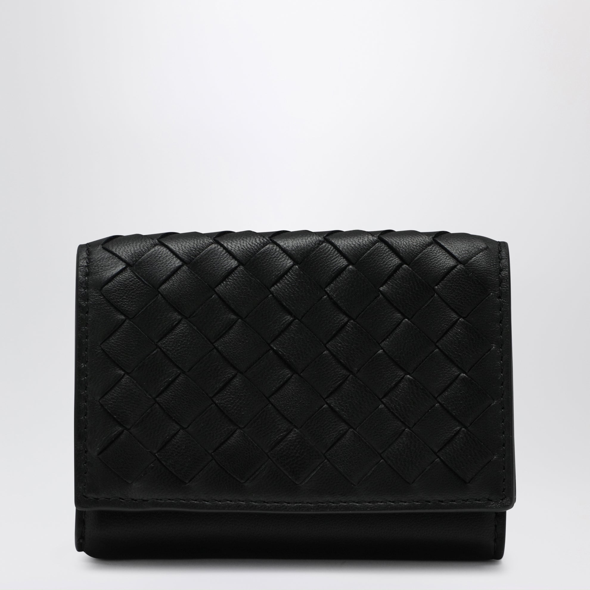 Portafoglio Tri-Fold nero in Intrecciato