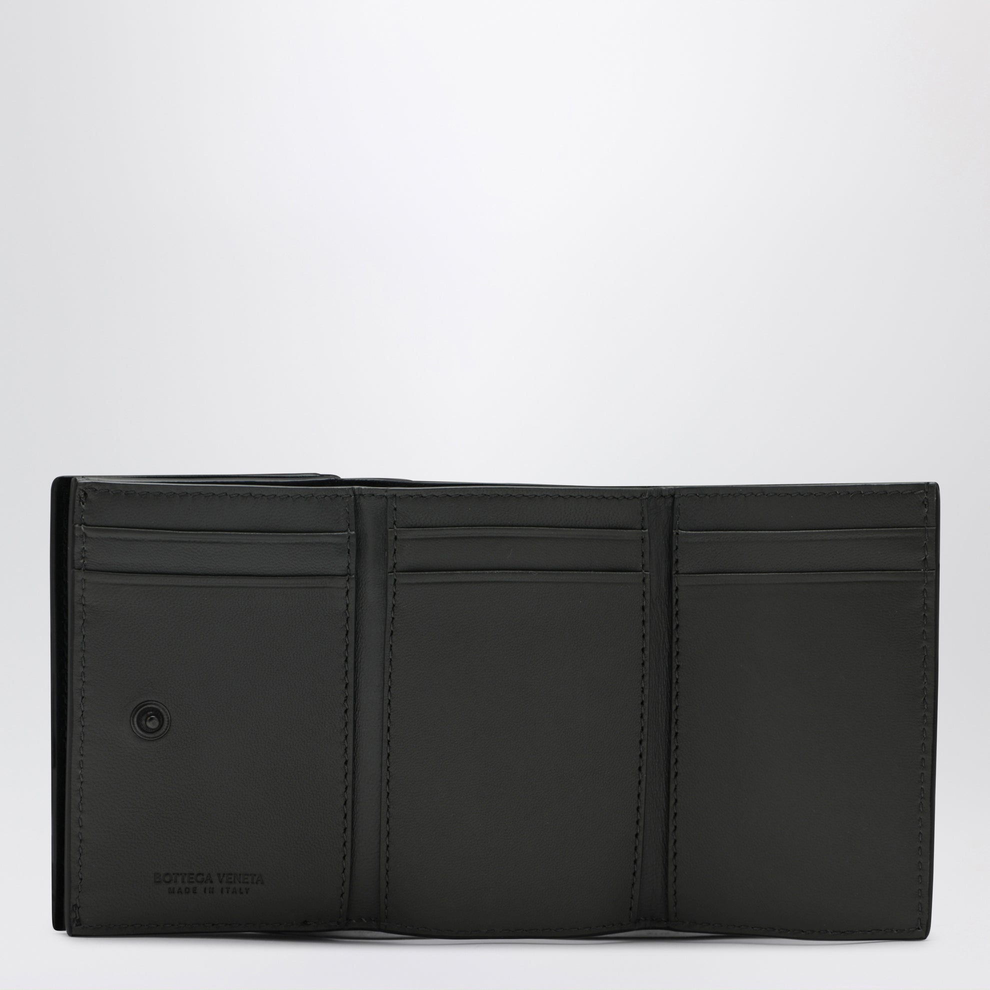 Portafoglio Tri-Fold nero in Intrecciato