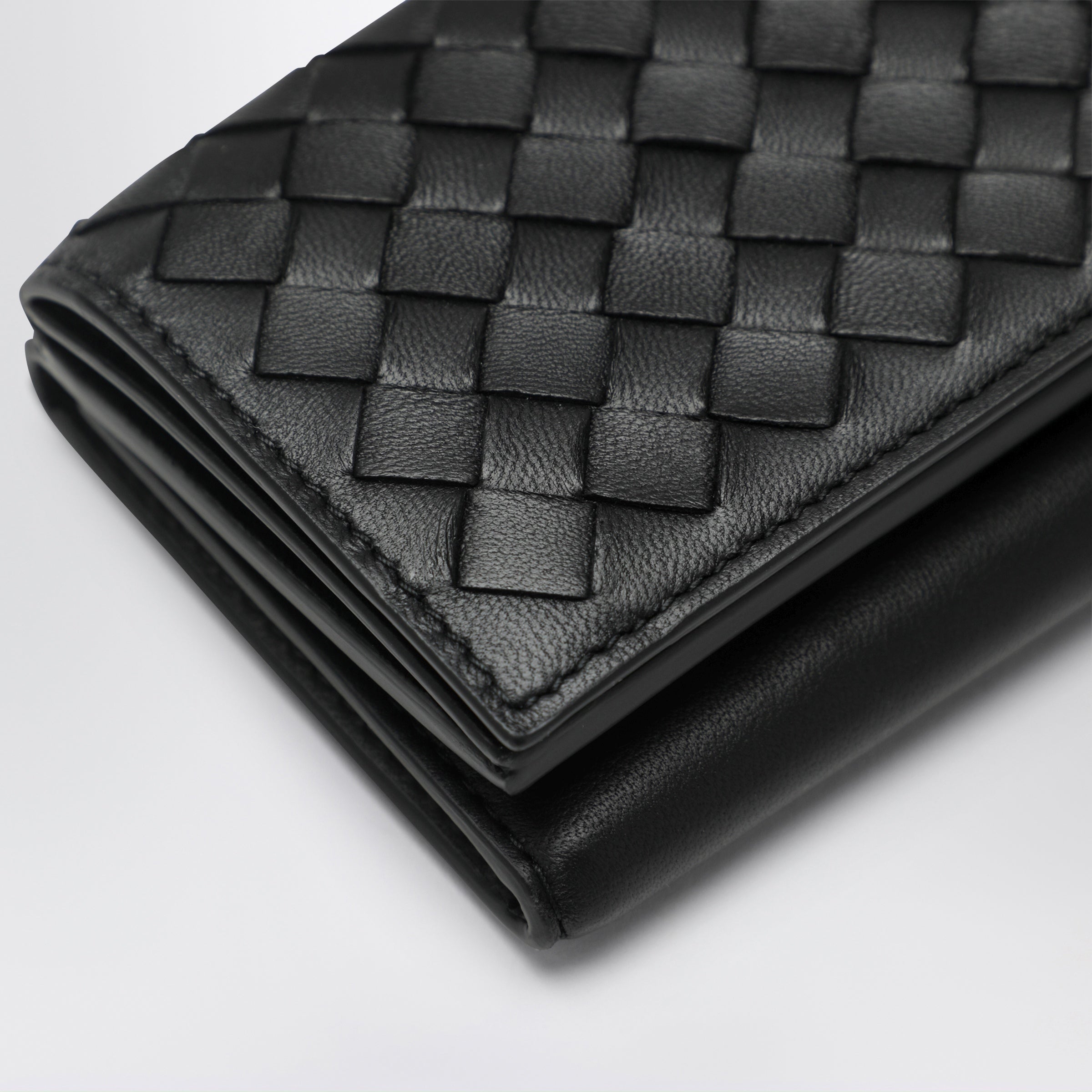 Bottega Veneta Black Intrecciato tri-fold wallet | TheDoubleF