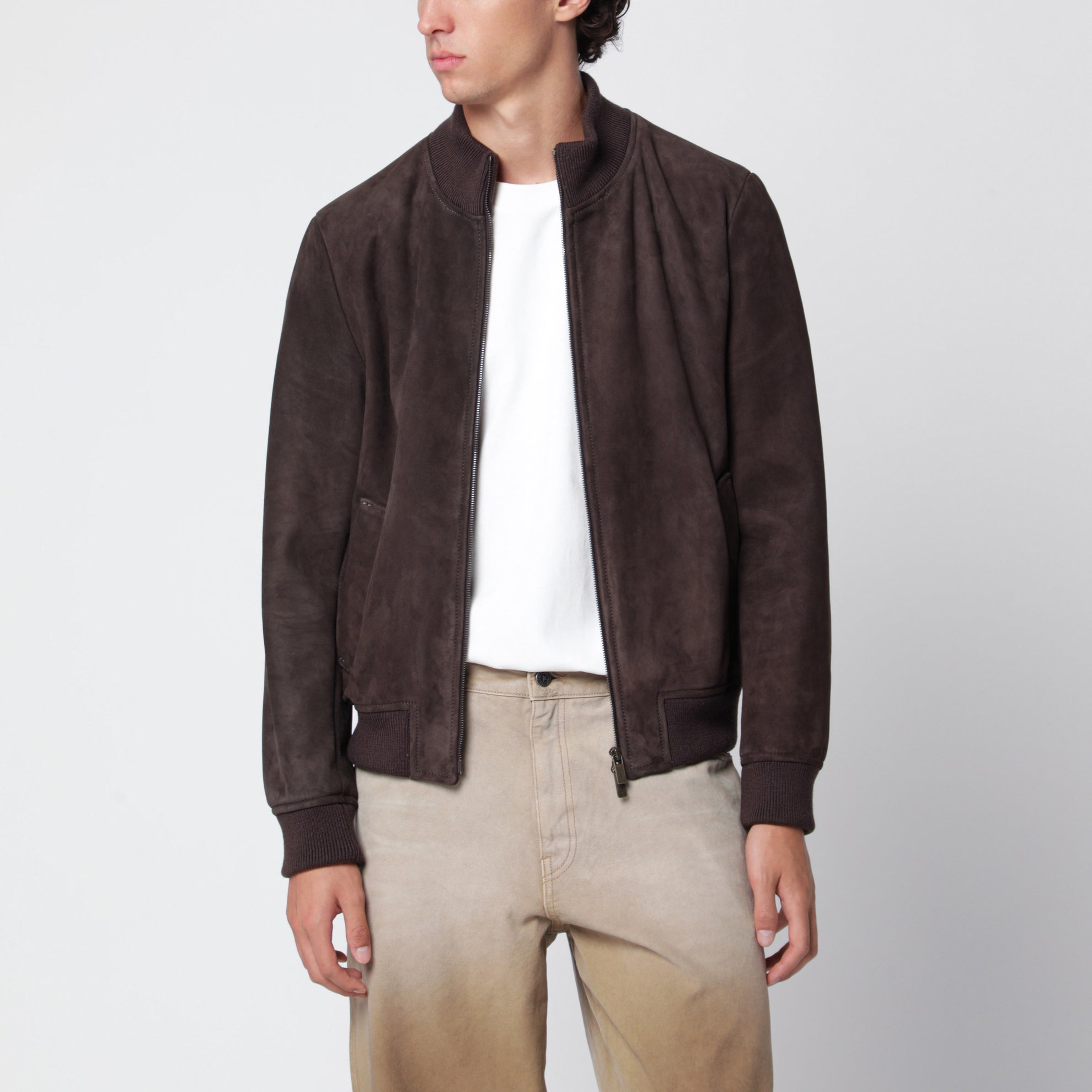 Bomber scamosciato marrone scuro