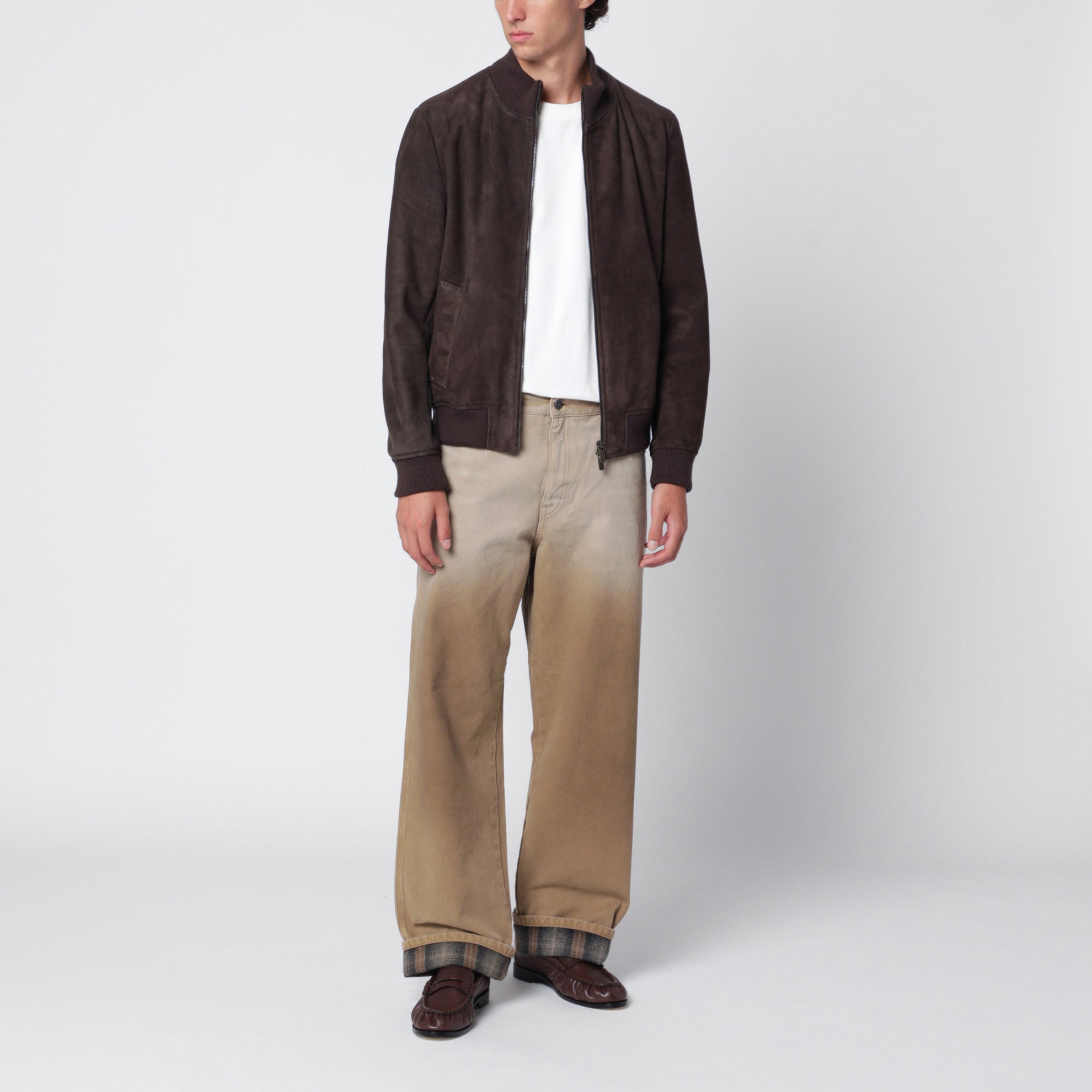 Bomber scamosciato marrone scuro
