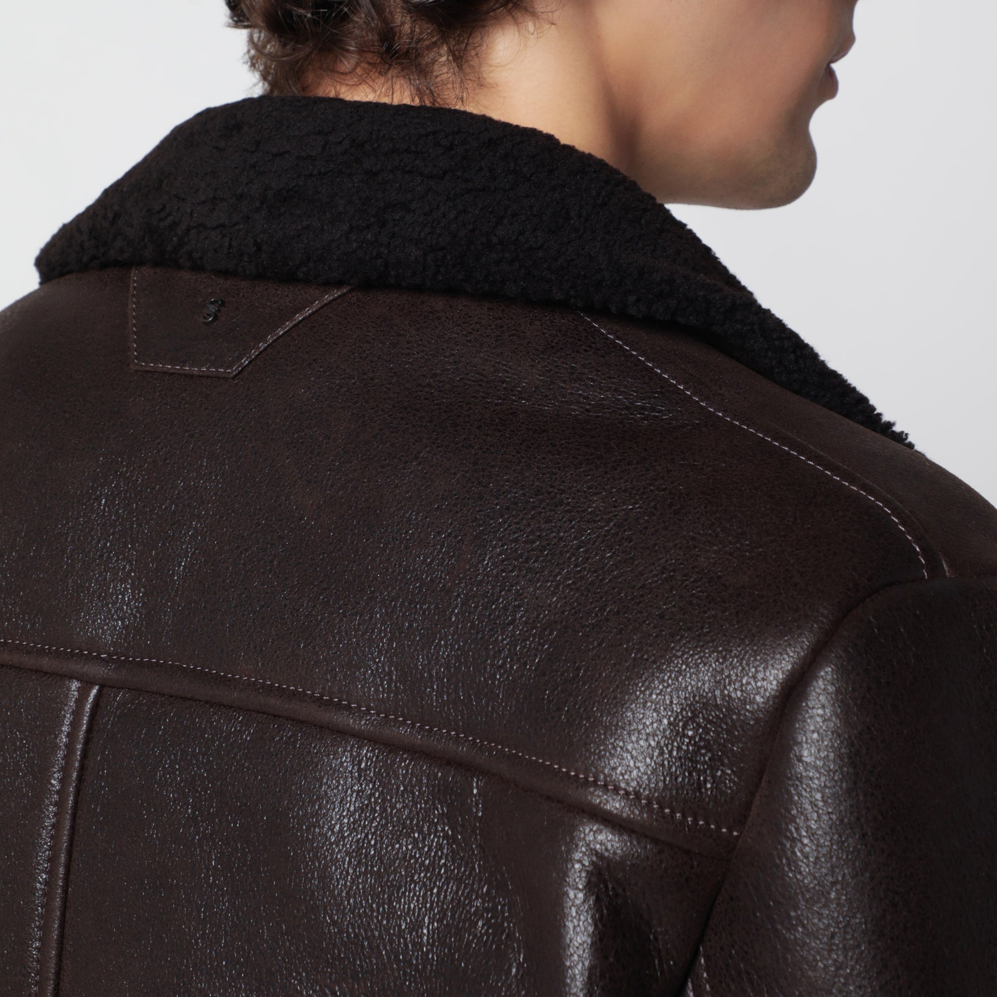 Dark brown leather zip-up jacket
