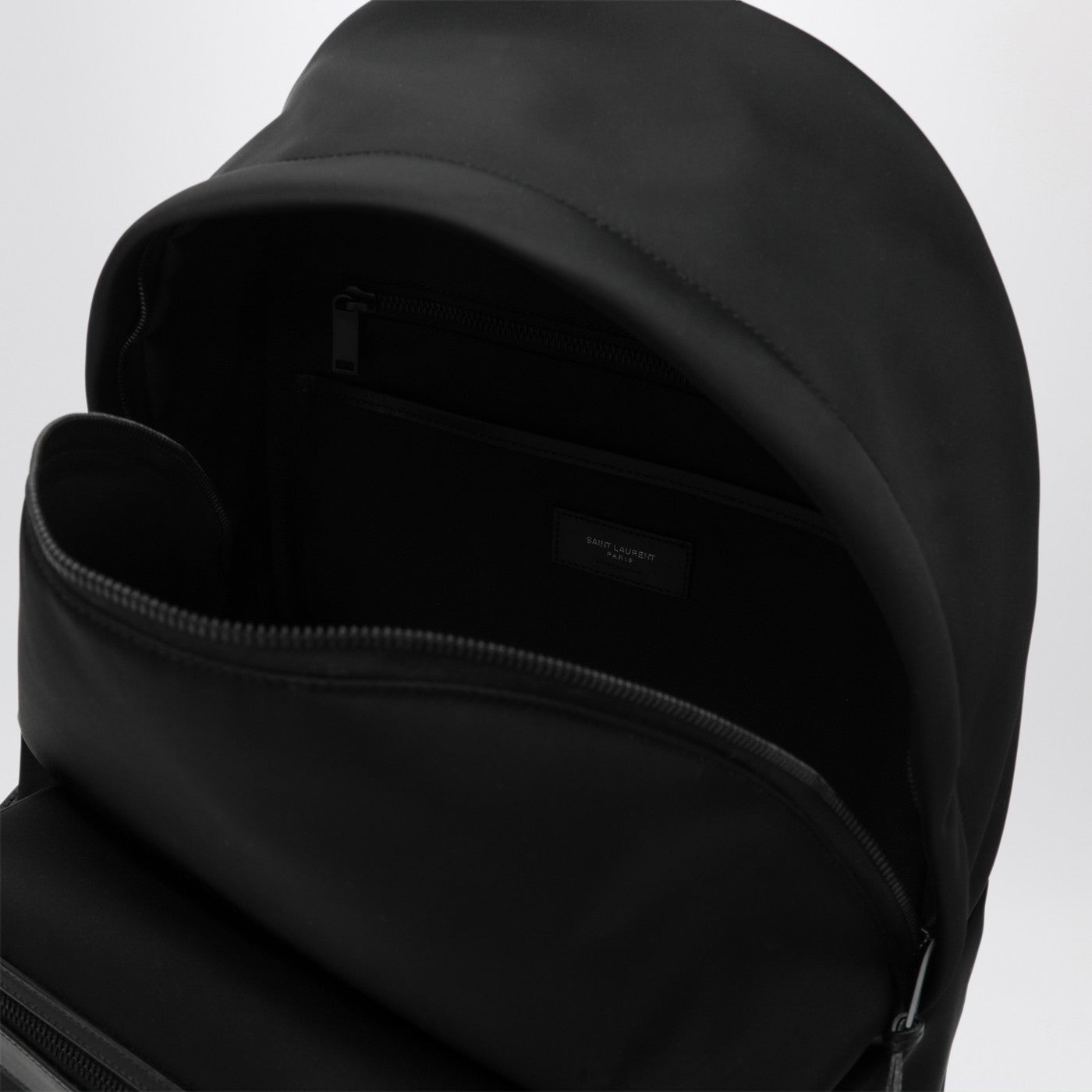 Black leather and nylon backpack