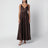 Langes drapiertes Seidenkleid in Bitter Chocolate
