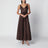 Langes drapiertes Seidenkleid in Bitter Chocolate