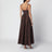 Langes drapiertes Seidenkleid in Bitter Chocolate