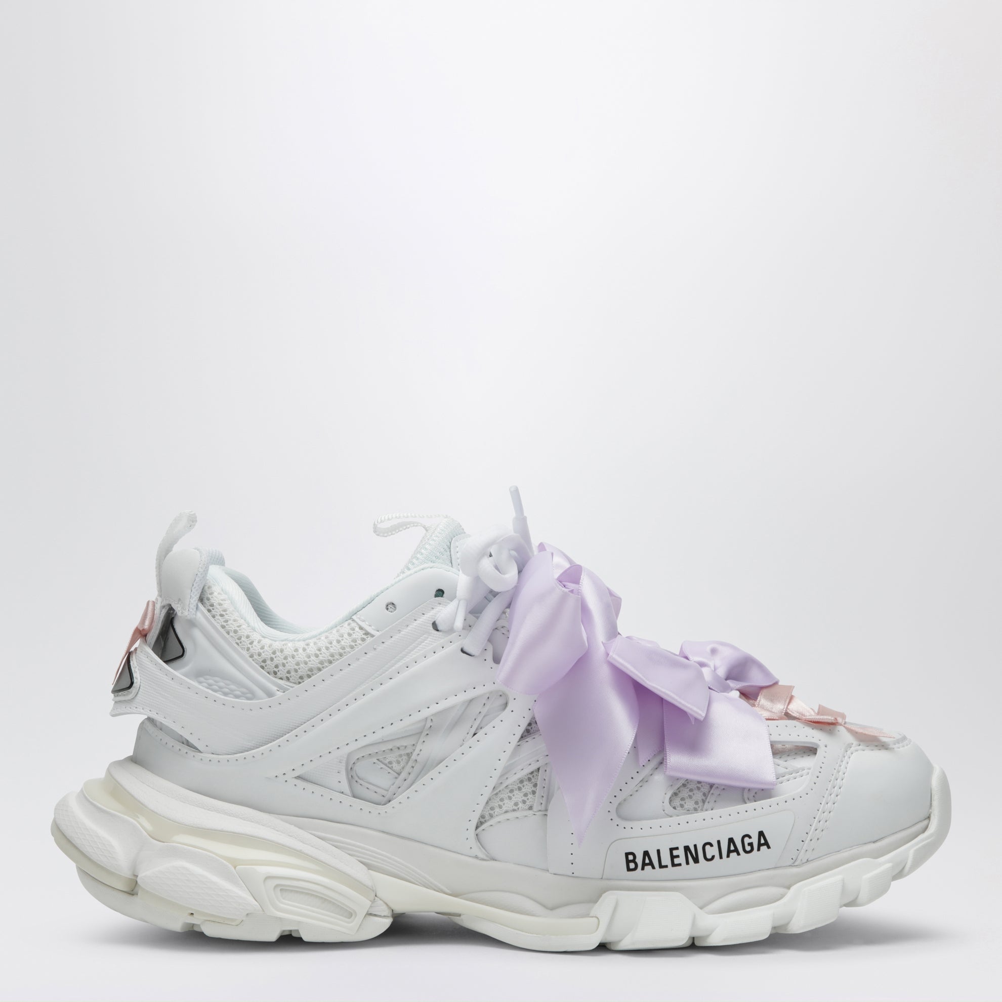 Sneakers Track Bow con fiocchi in poliuretano bianco/rosa