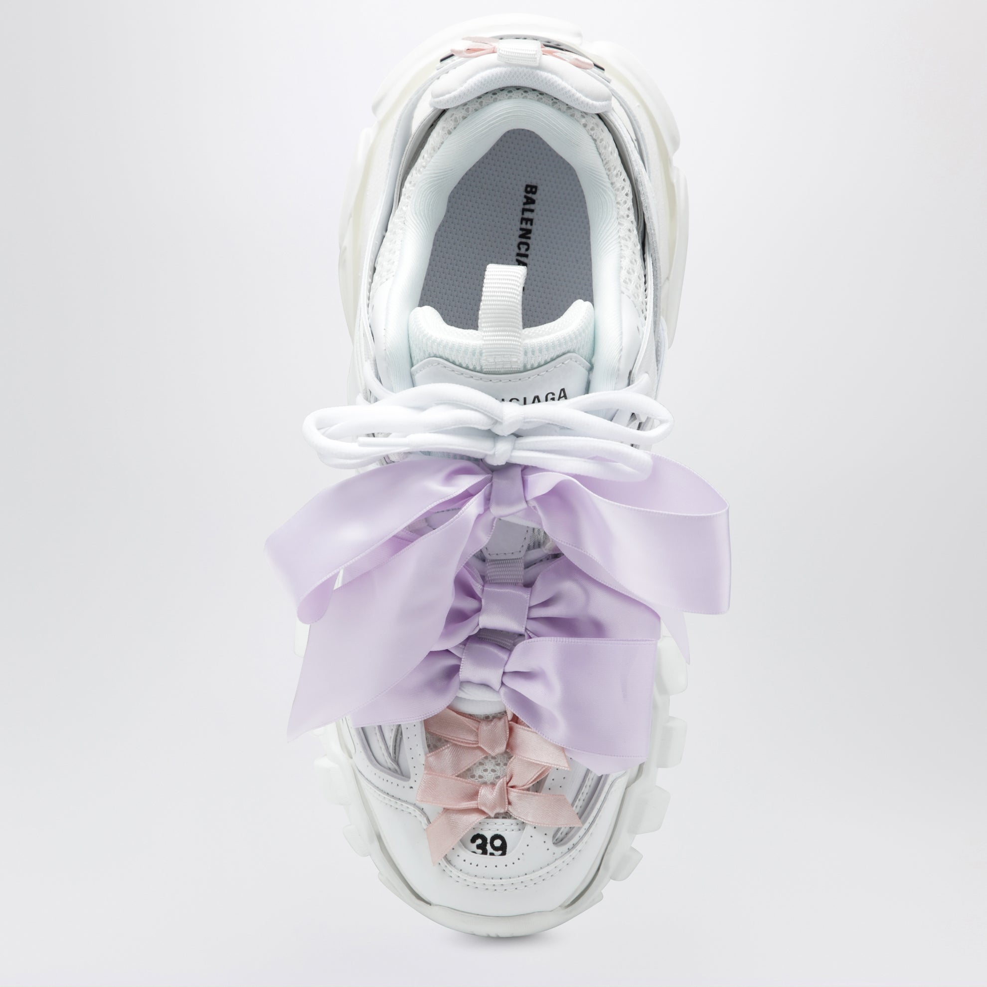 Sneakers Track Bow con fiocchi in poliuretano bianco/rosa