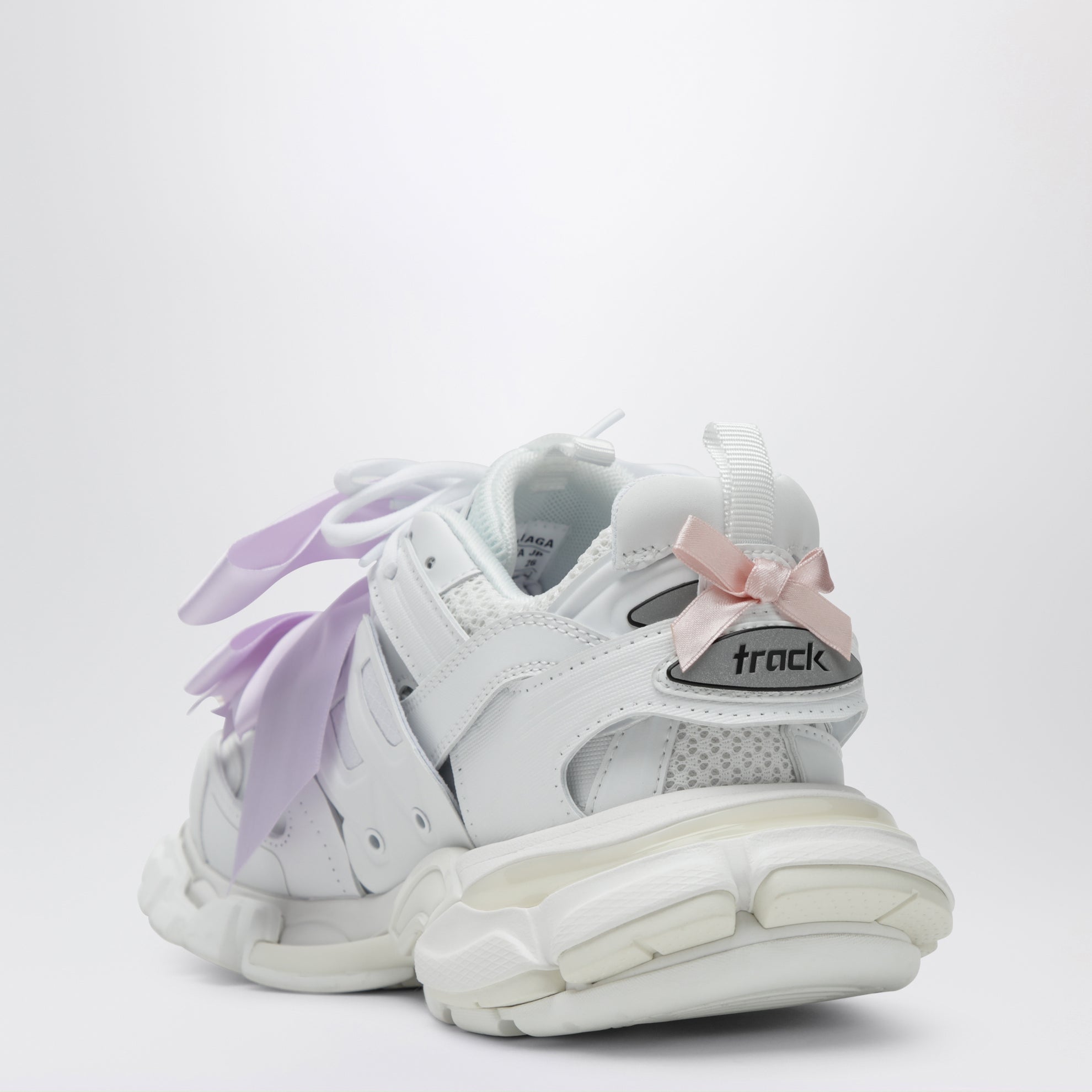 Sneakers Track Bow con fiocchi in poliuretano bianco/rosa