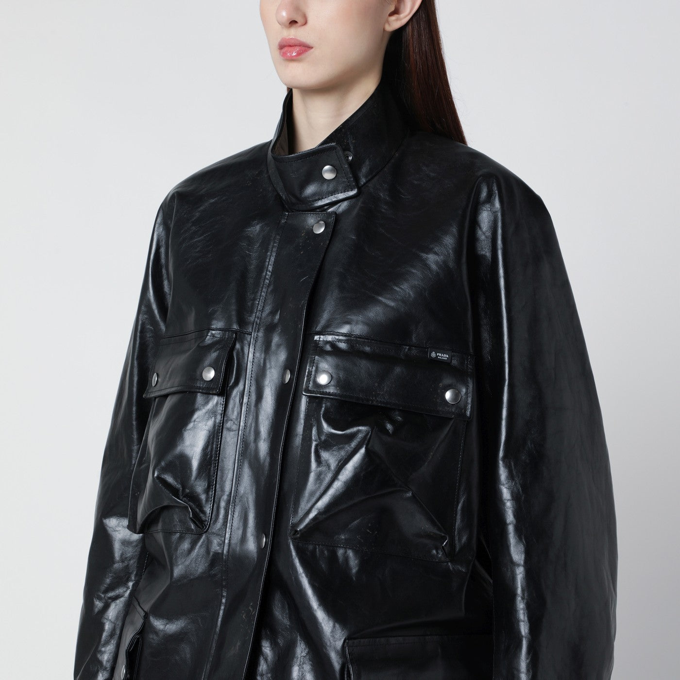 Prada Peacoat in black antiqued leather | TheDoubleF