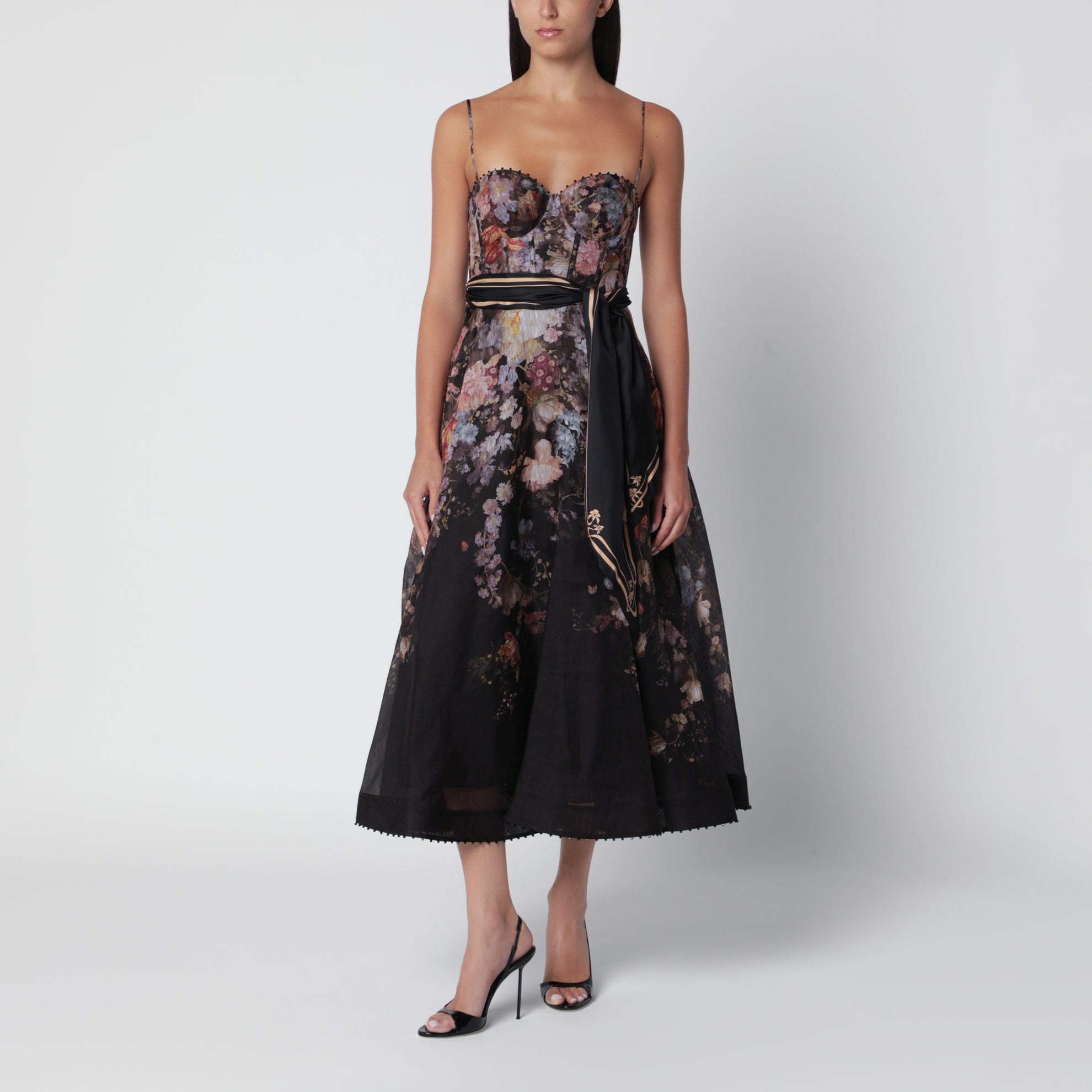 Valiant Midikleid mit Blumenmuster aus Seide und Leinen