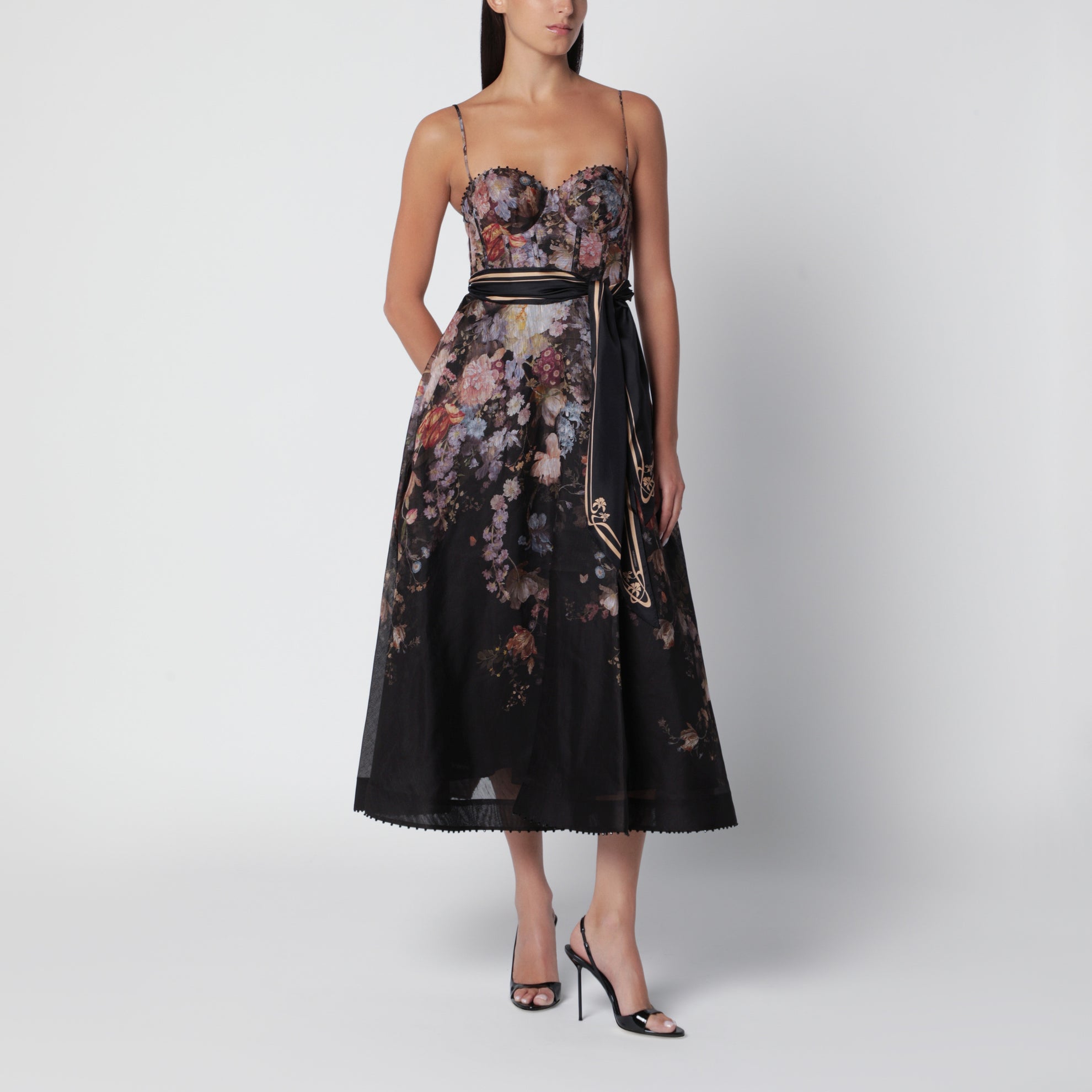 Valiant Midikleid mit Blumenmuster aus Seide und Leinen