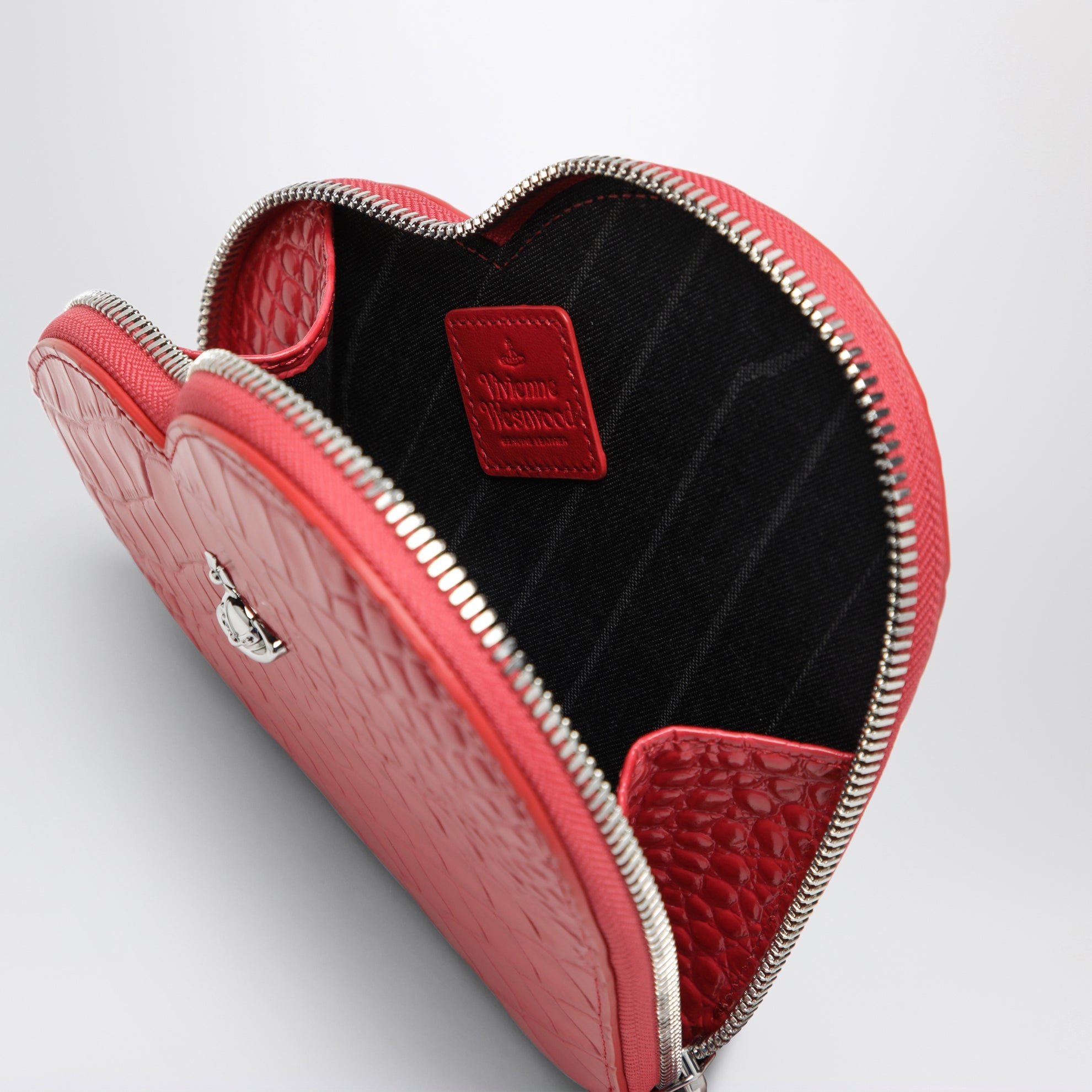 Borsa a tracolla Heart Embossed Croc corallo