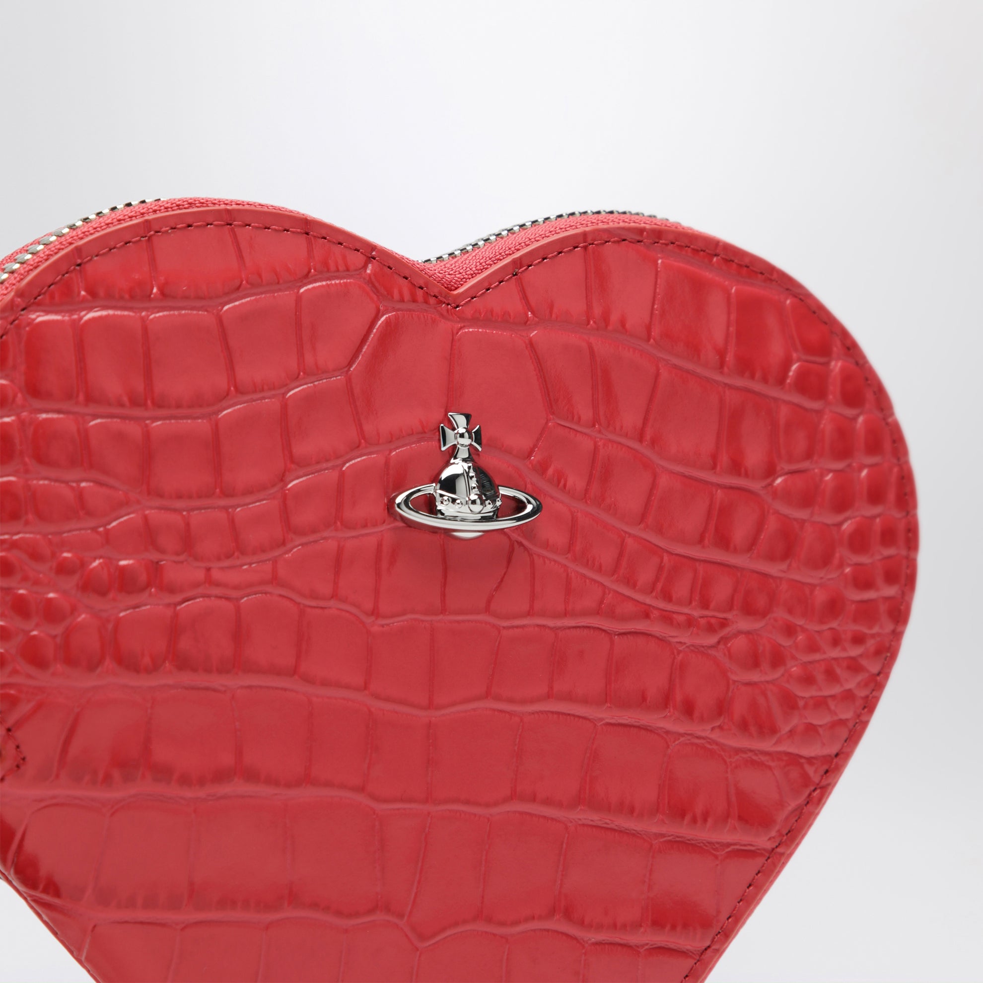 Borsa a tracolla Heart Embossed Croc corallo