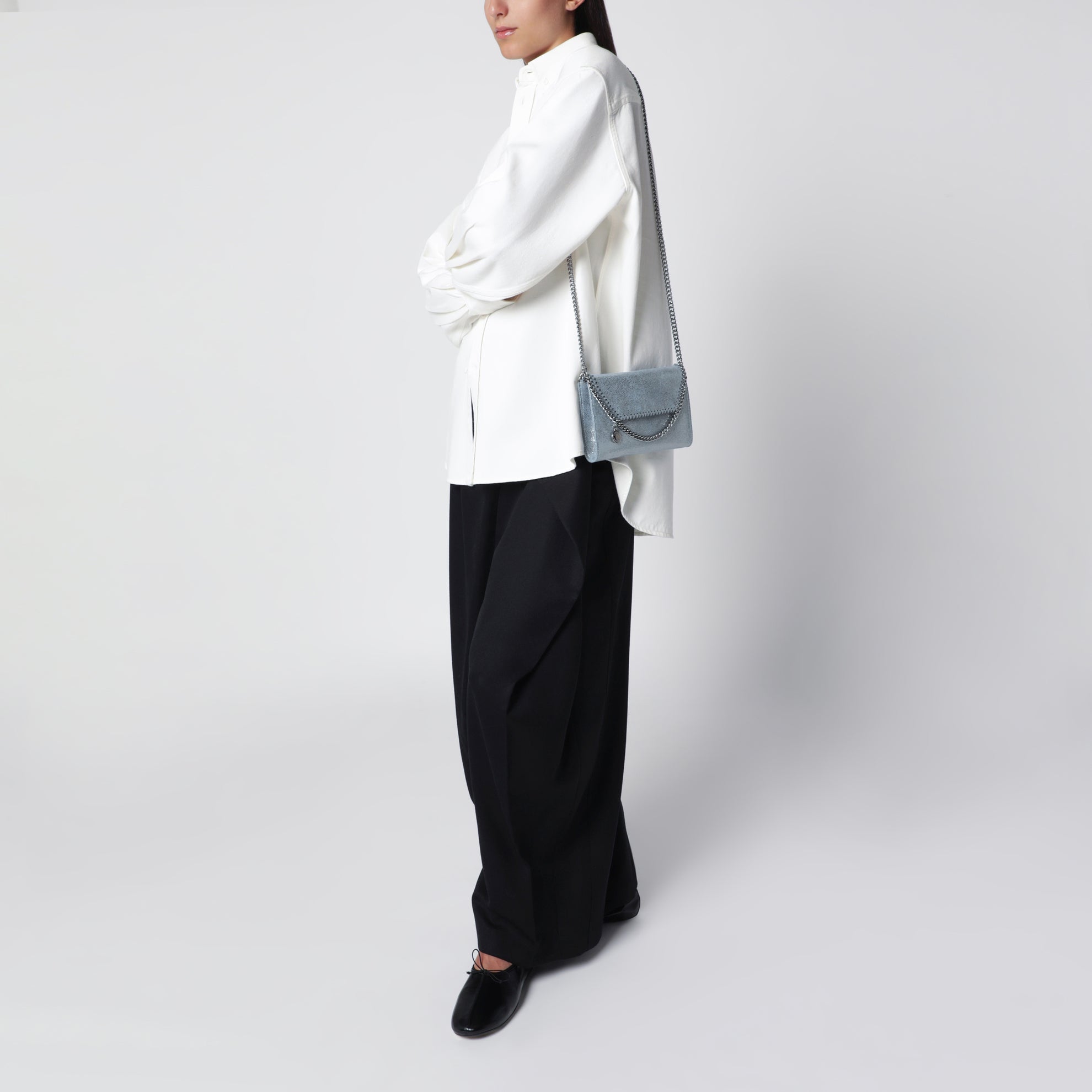 Falabella Kettenportemonnaie in Metallic-Denim