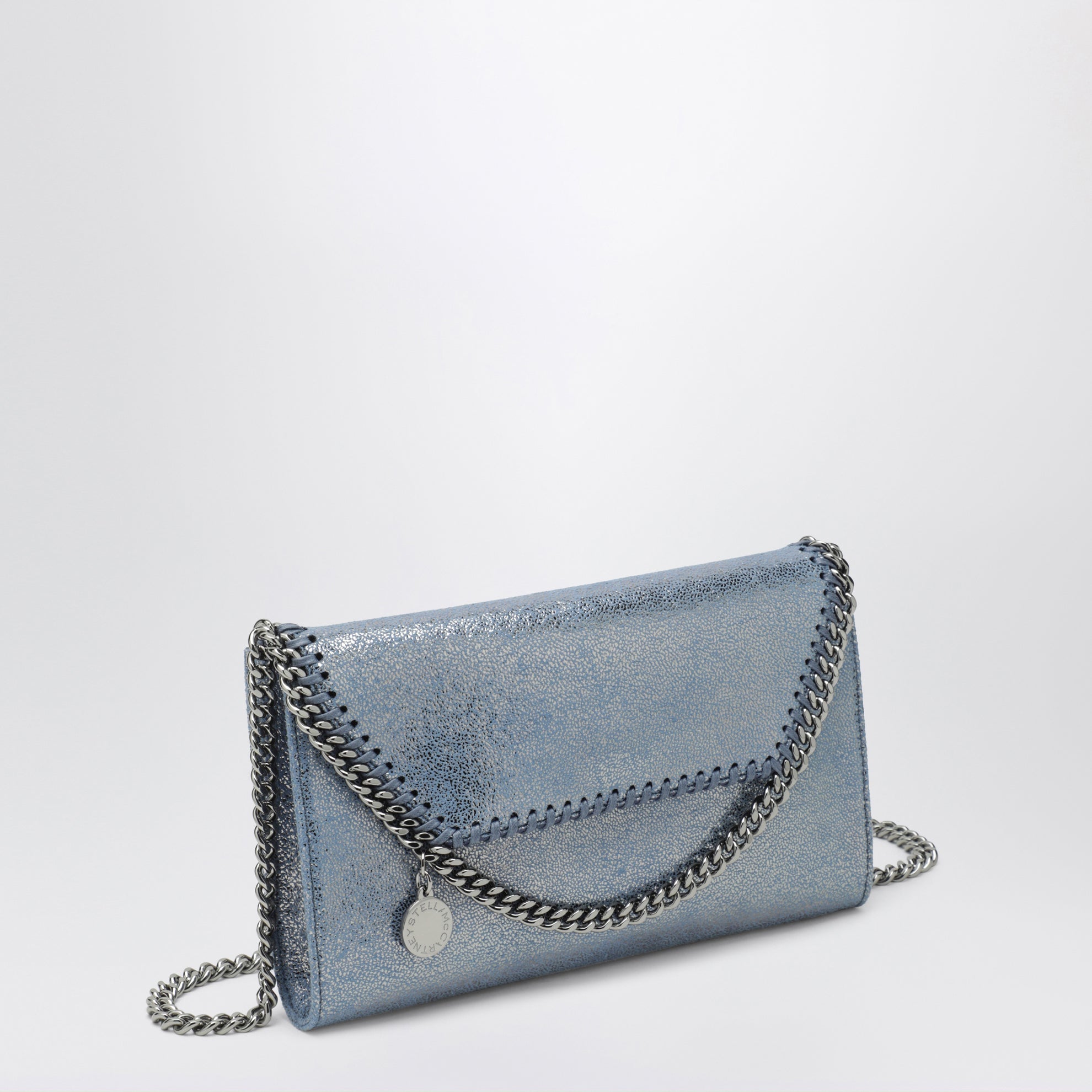 Falabella Kettenportemonnaie in Metallic-Denim