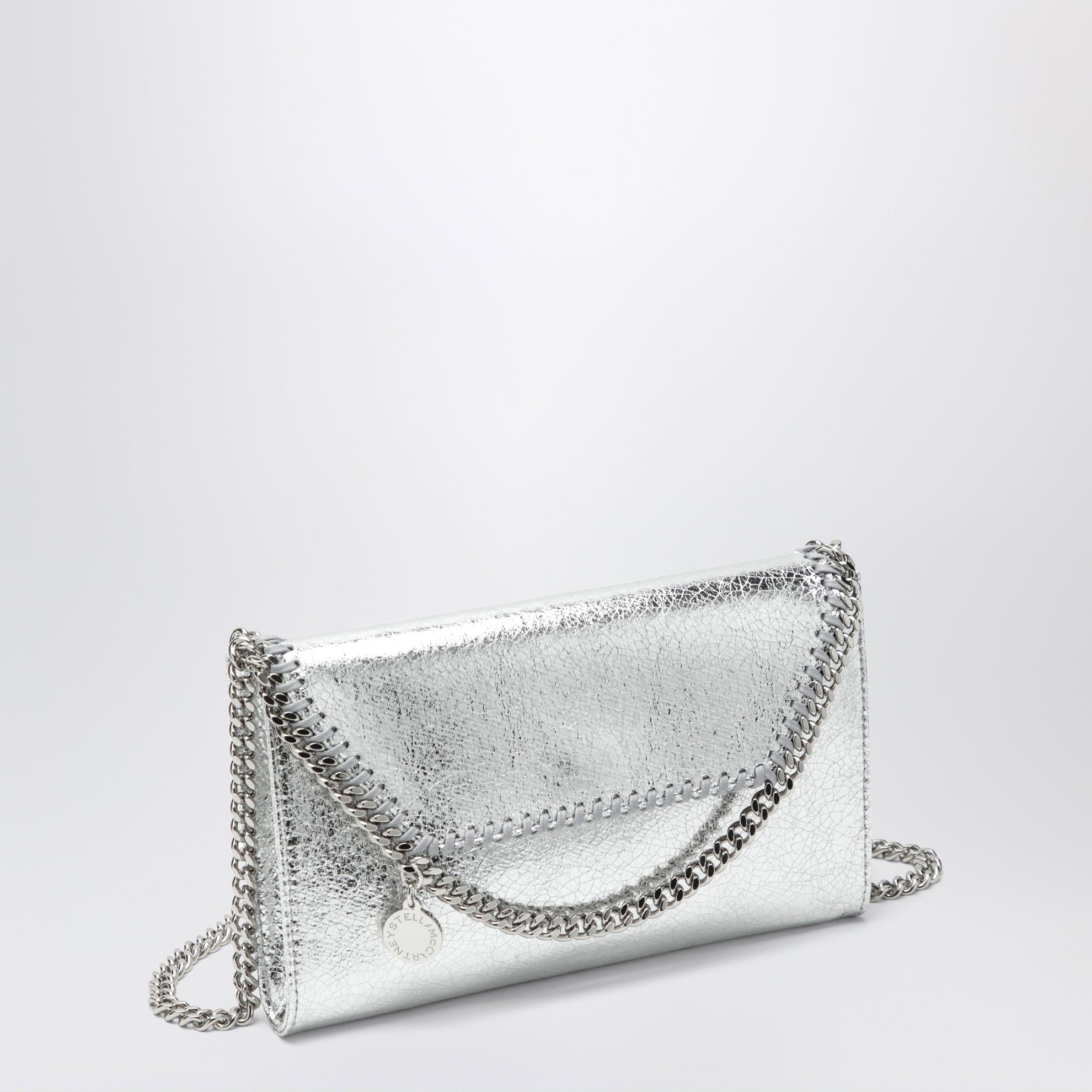 Falabella Umhänge-Geldbörsentasche in Metallic-Silber
