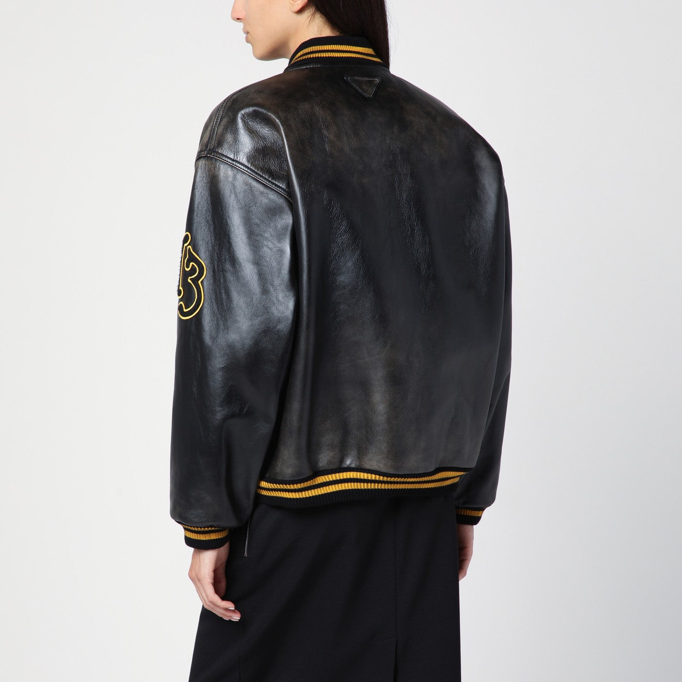 Leather bomber Vintage black with patch